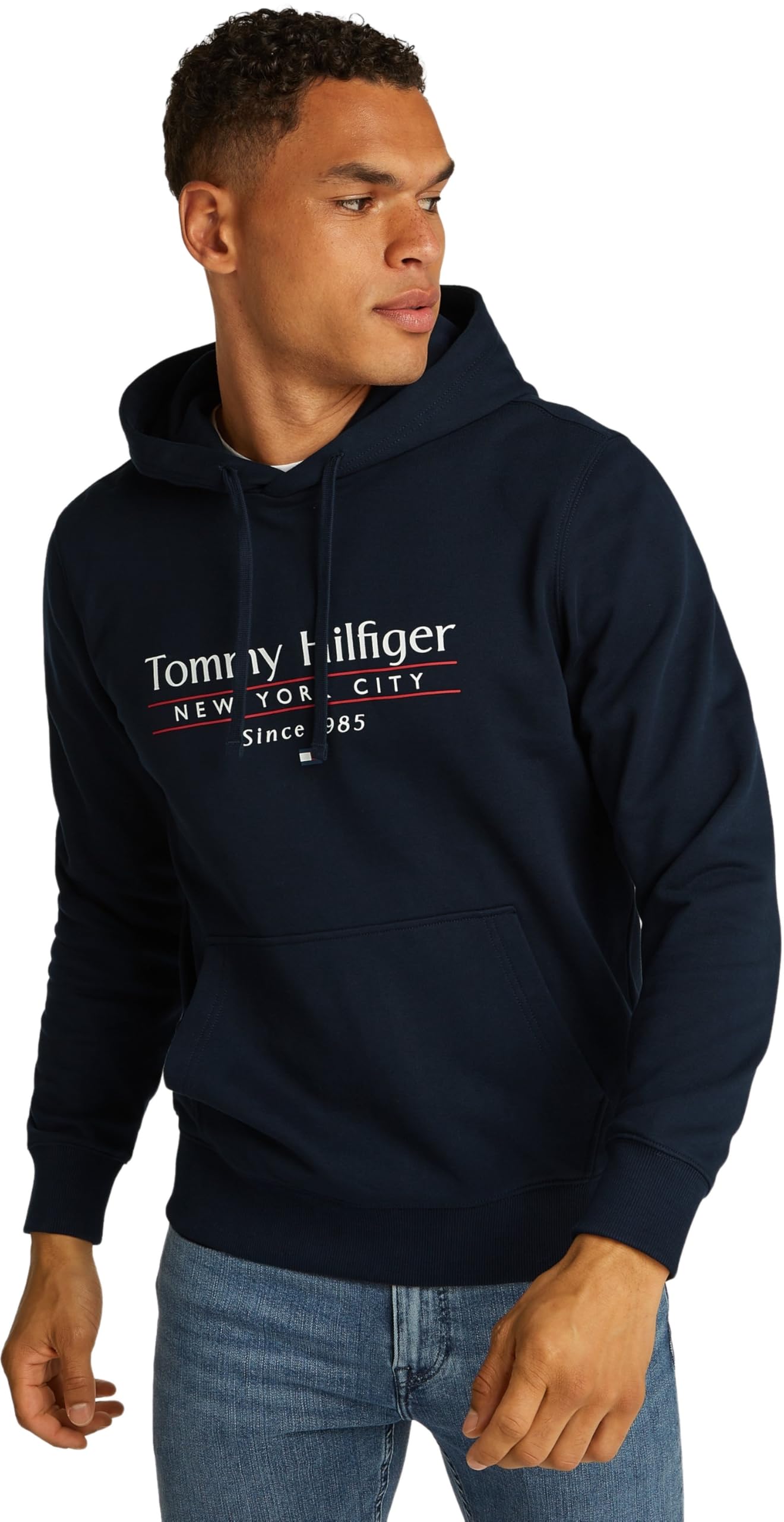 Tommy Hilfiger Men’s Centre Stack Hoodie with Logo, Blue (Desert Sky 654 920), XXL