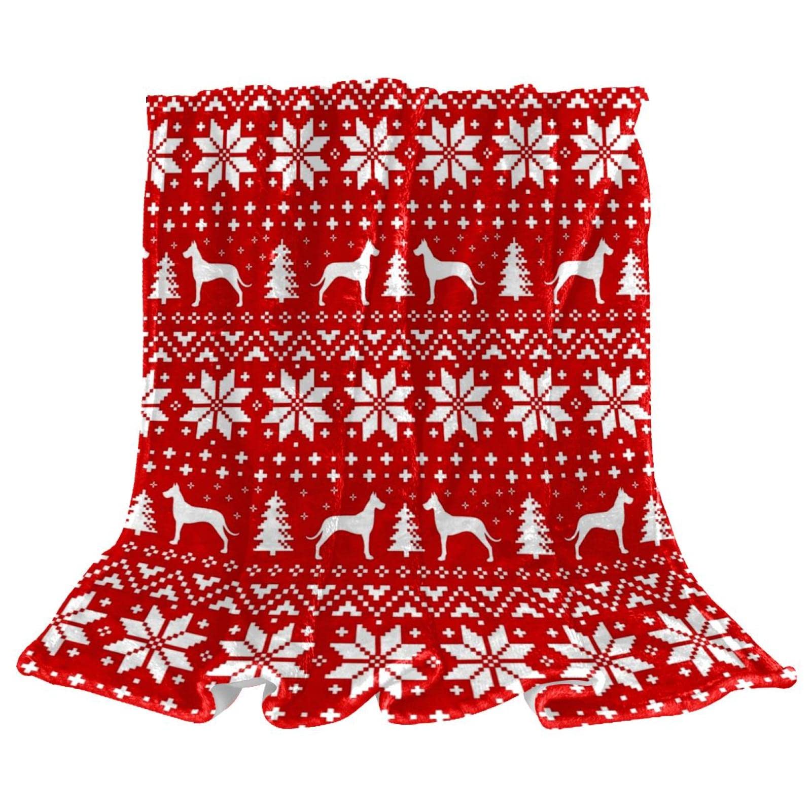Couverture Polaire Chien Rouge plaid de Noël pour le sol du canapé de la chambre douillette