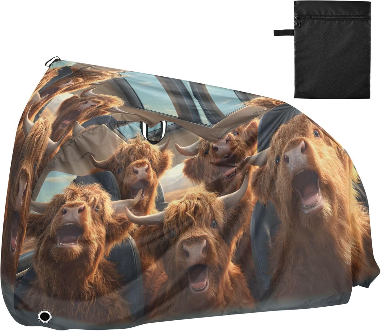 ALAZA Highland Cow Driving Funny Animals Bike Cover Waterproof Outdoor Ebike Bicycle Covers Tarp Protection for 1/2 Bikes, Sun UV Dust Wind Proof