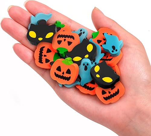 Miniatura 4 de YGAOHF Paquete de 48 mini borradores de Halloween a granel, 6 estilos lindos mini borradores para niños, divertidos borradores de calabaza,