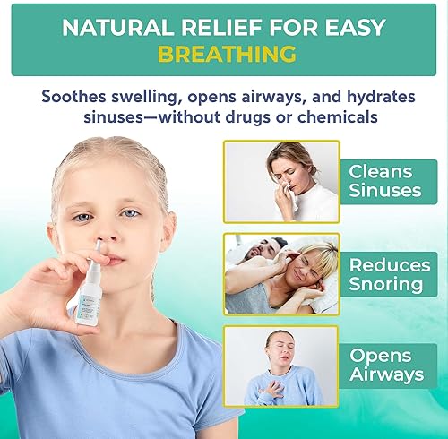 Miniatura 4 de Spray nasal natural  Descongestionante en aerosol nasal salino reduce los ronquidos, alivia las alergias y la congestión de los senos nasales  Bruma