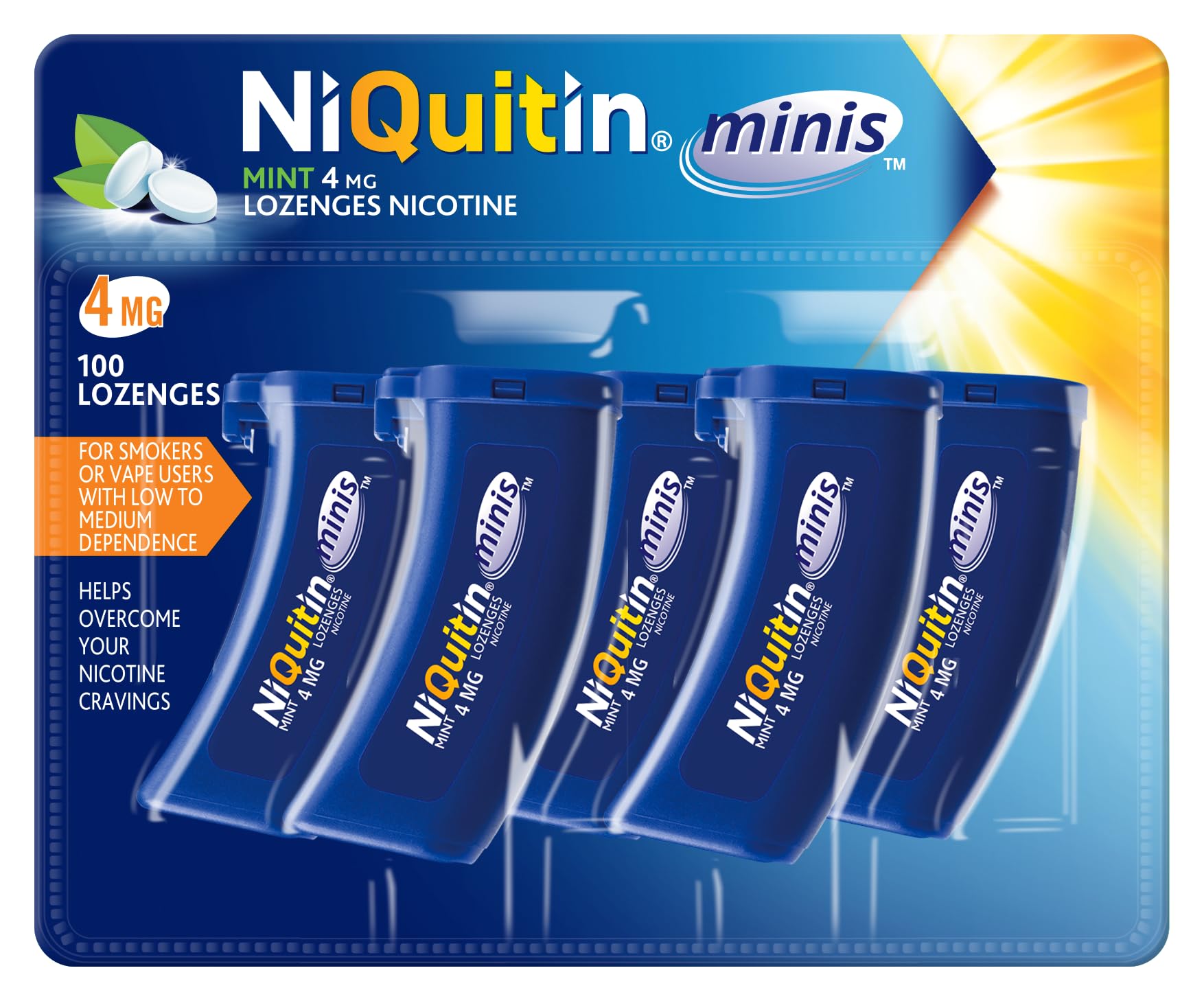 NiQuitin Minis Mint Nicotine Lozenges 4mg, Pack of 100