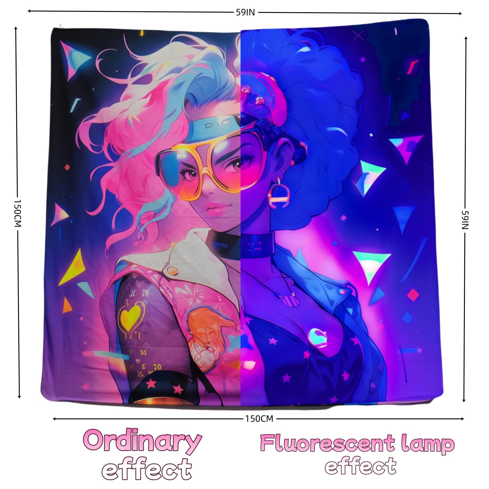 Tapisserie Lumière Noire Anime Fluorescent 150x150cm - Poster Murale Polyester Dessin Animé