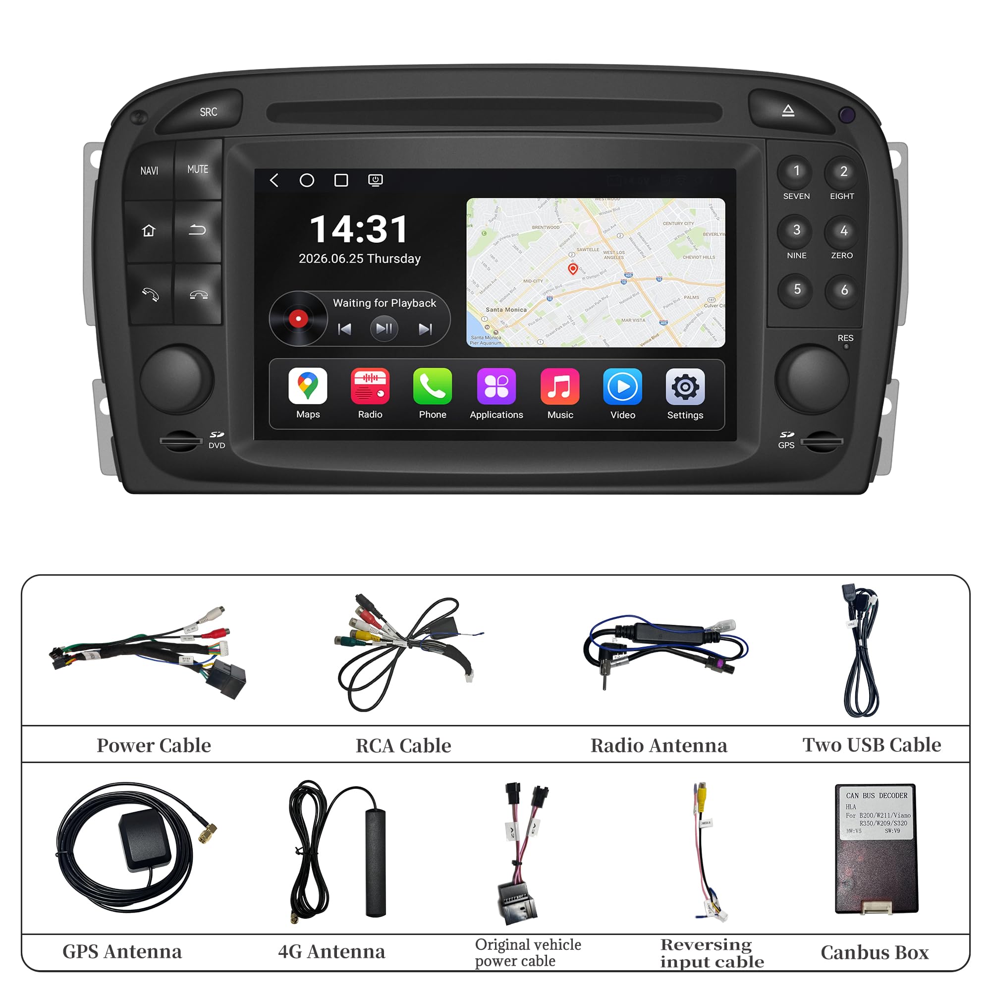 Radio do Mercedes SL R230 (2001-2005), ulepszone radio samochodowe, 6,2-calowy ekran dotykowy Head Unit z bezprzewodowym CarPlay i Android Auto, YouTube, pełnoekranowe łącze lustrzane, nawigacja GPS