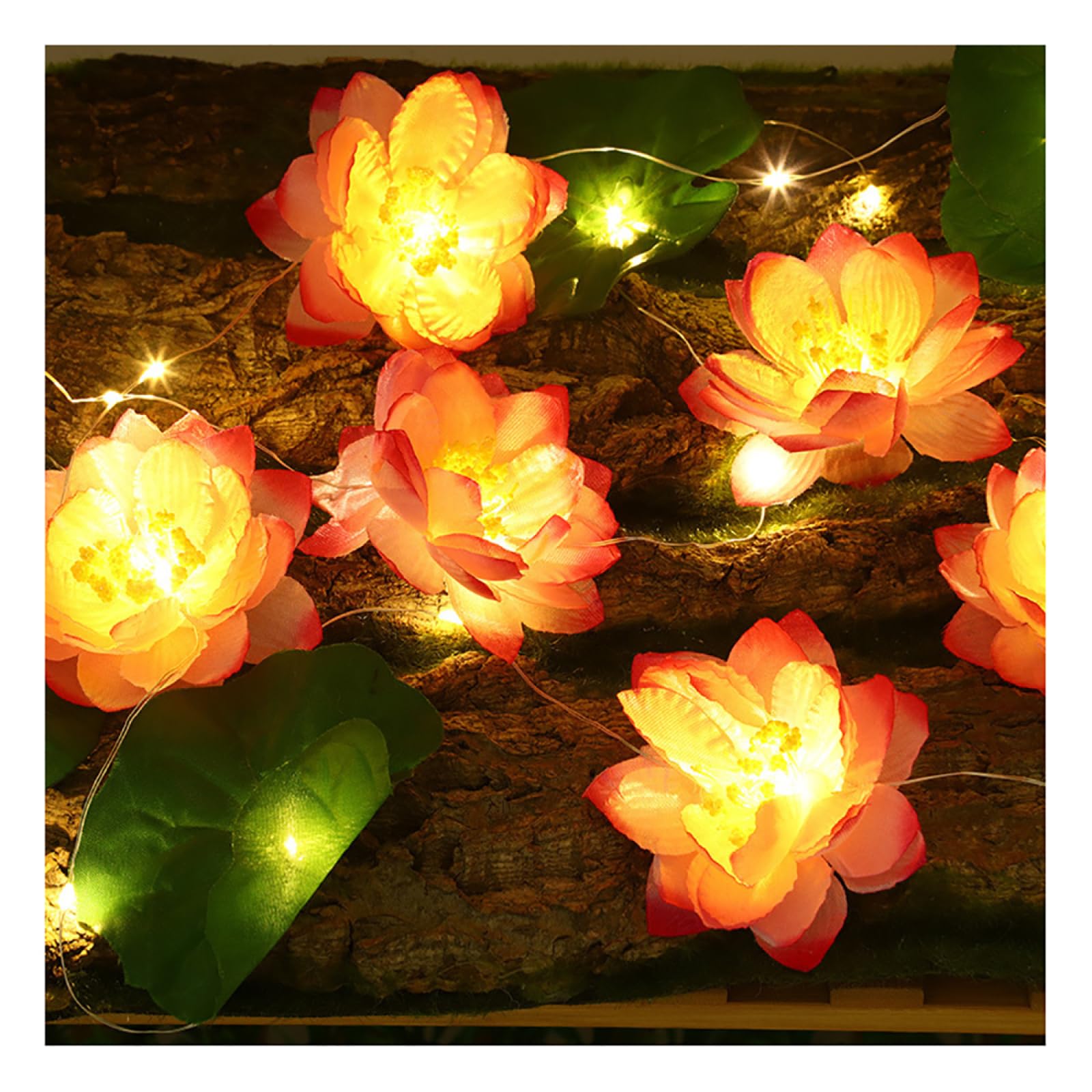 CAKERS LED Simulation Lotus Flower String Lights|Creative Serene Lotus Water Feature Copper Wire Lights|Decor Artificial Sleeping Lotus Fairy Lights,10m(32.8ft)-100LED(25 Flowers/25 Leaves),Solar