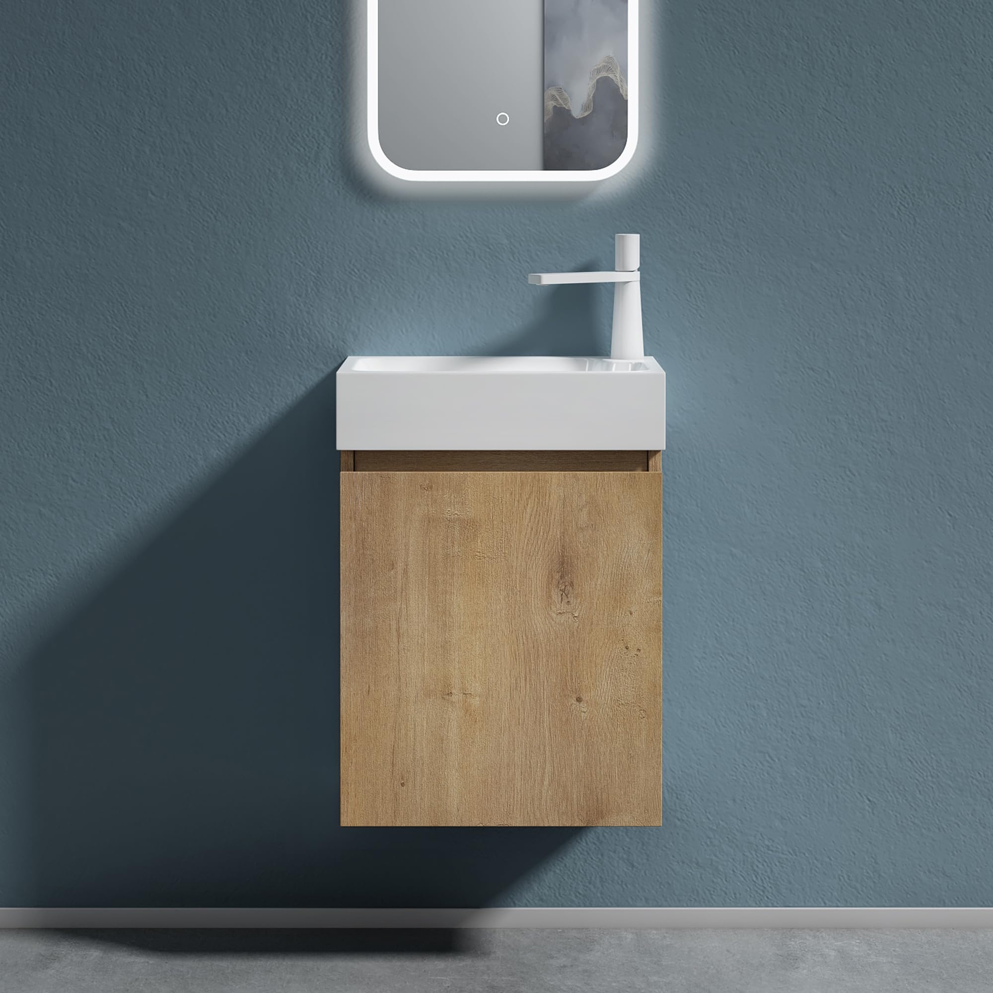 doporro Mobile Bagno Sospeso con Lavabo Set di Mobili da Bagno, Mobile Sottolavabo per WC Ospiti 46x26x63cm Marrone chiaro, Pisa02