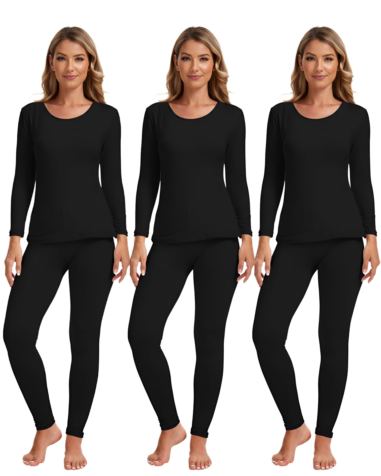 Patelai 3 Sets Thermal Underwear for Women with Fleece Lined Long Underwear Women Base Layer Cold Weather