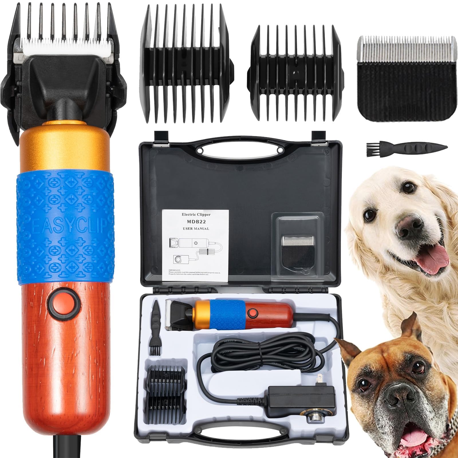 DONNGYZ Pet Grooming Clippers 200W Electric Sheep Shears with 10Ft Power Cord & 2 Blades, Speed Control Low Noise Dog Hair Trimmer Kit for Farm Livestock, Goat, Alpaca, Lamas, Horse, Dog, Cat