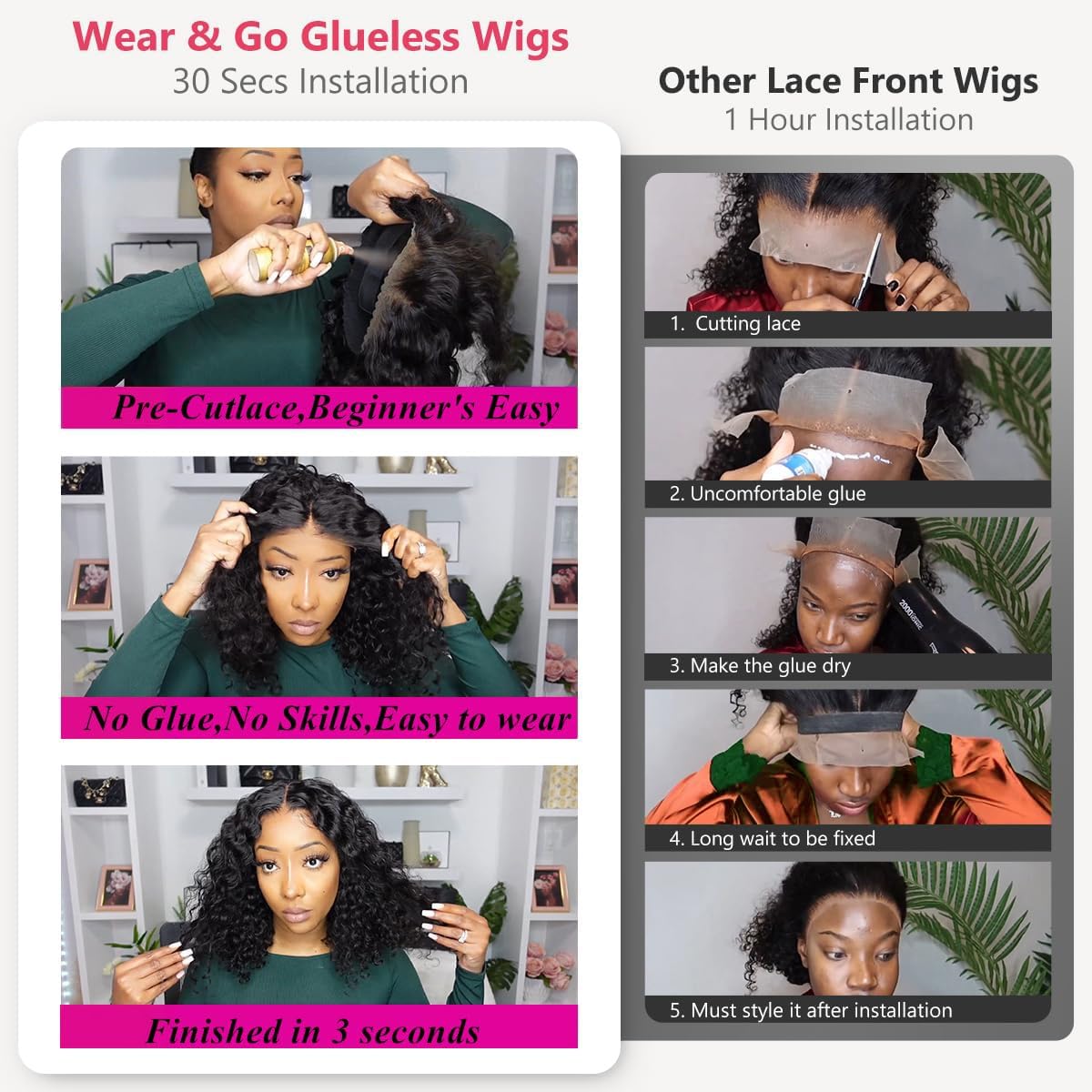 Glueless Human Hair Lace Wig with Pre-Plucked Natural Hairline