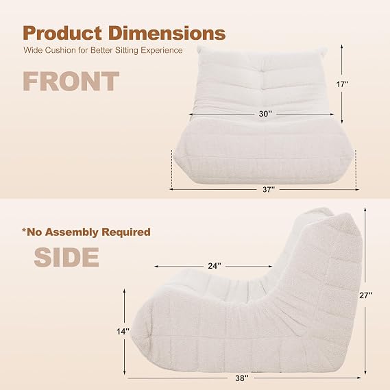 Bean Bag Chairs for Adults,Large Togo Chair,Comfy Bean Bag Couch | Giant Teddy Floor Sofa Chair with Non-slip Bottom,Bean Bag Lounger,Fireside Chair for Bedroom,Living Room-White