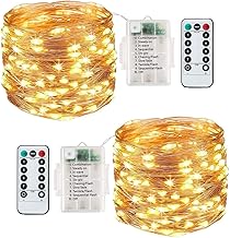 Lezonic [2 Pack] Fairy Lights, 120LEDs 13M 8 Modes String Lights Battery Operated, Indoor/Outdoor with Remote Timer for Bedroom, Party, Wedding, Christmas Decorations(Warm White)