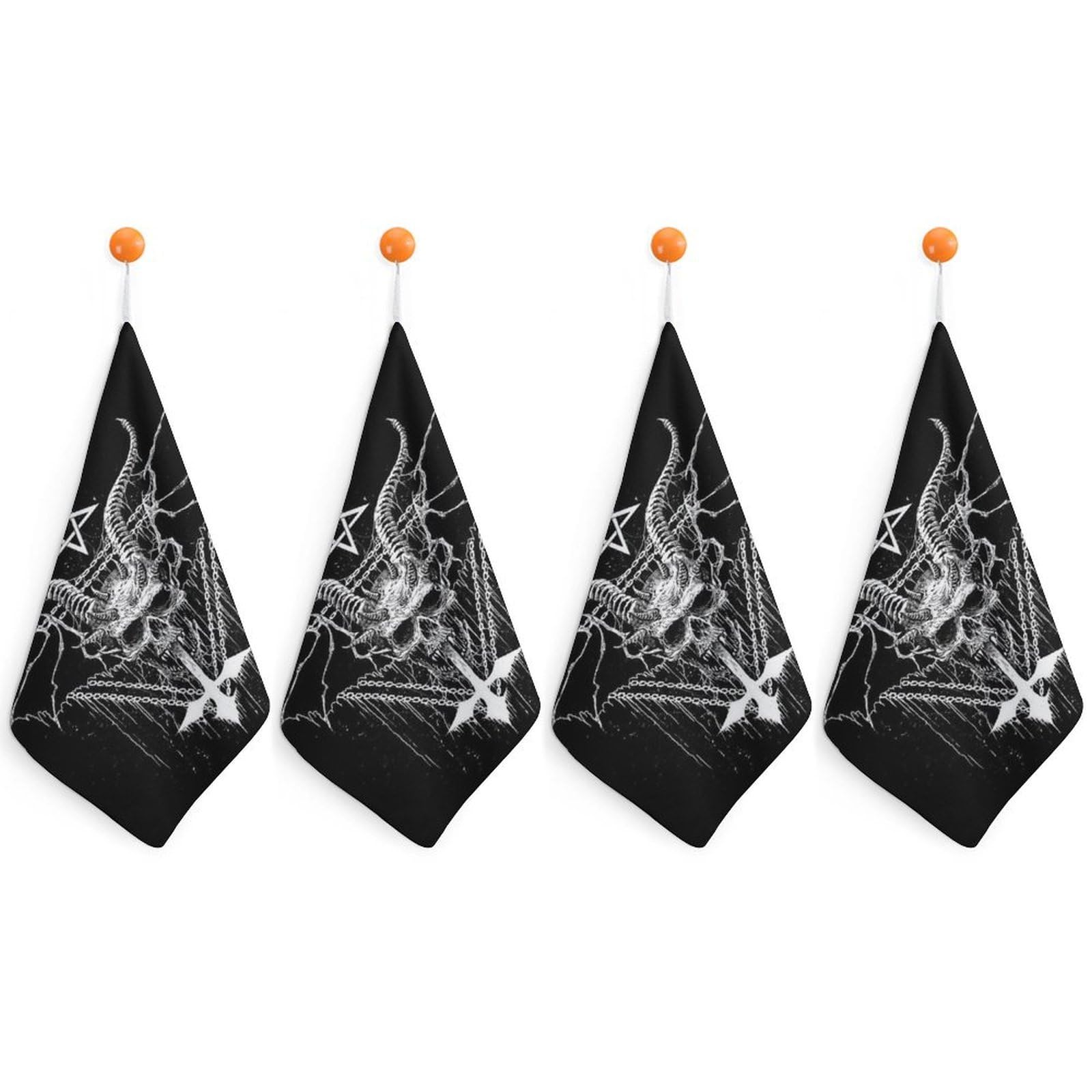 LEDFCVSU 4 Piece Hanging Hand Towels, Satanic Small Dry Hand Towel for Kitchen Bathroom
