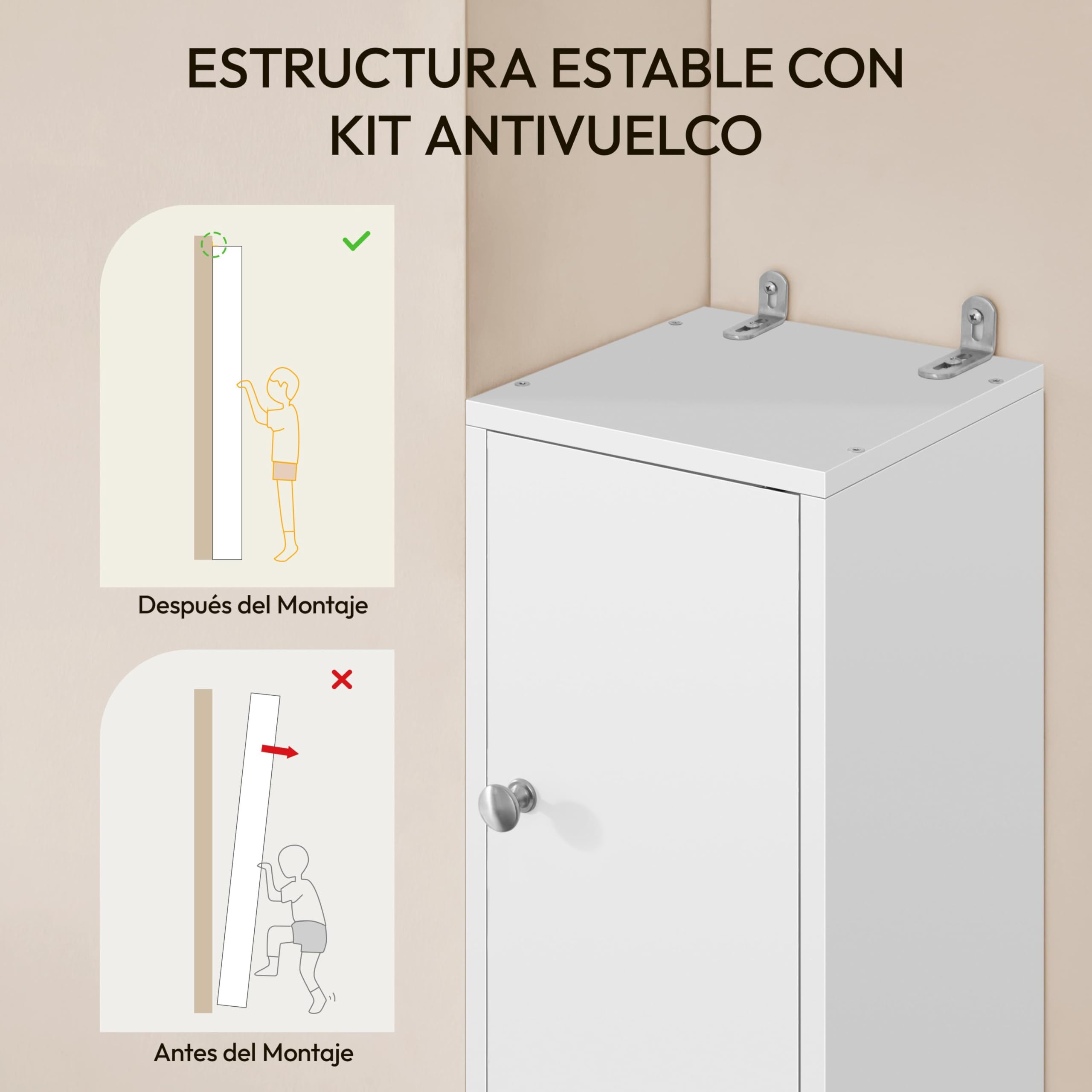 Yaheetech Mueble Columna de Baño Estrecho, Estanterías con 2 Puertas, Estantes Ajustables Espacio Abierto, Mueble Auxiliar de Almacenaje para Salón Dormitorio, 20x20x180cm, Blanco