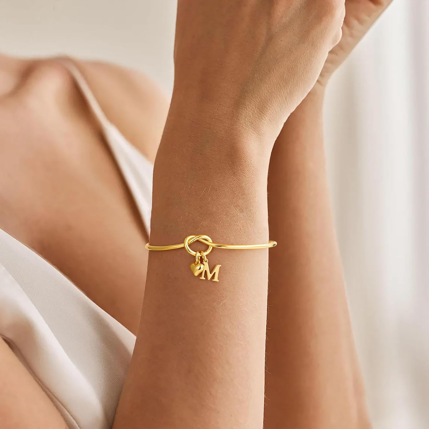 M MOOHAM Valentines Gifts for Her Teen Girls - Knot Initial Bracelets for Women Bridesmaids Proposal Gift Bridesmaid Gift Heart Initial Bracelet Friendship Bracelets Valentines Gifts for Women Sister - Image 3