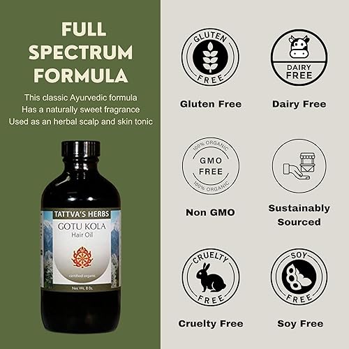 Miniatura 3 de Tattva's Herbs Gotu Kola & Brahmi Hair Oil 8oz - Tratamiento ayurvédico para el cuero cabelludo para el crecimiento del cabello
