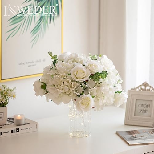 Miniatura 5 de Bolas de Flores Blancas para Centros de Mesa 2 PCS 14.2" Diám Centros de Mesa de Flores para Mesas en Decoraciones de Recepción de Boda Arreglo para