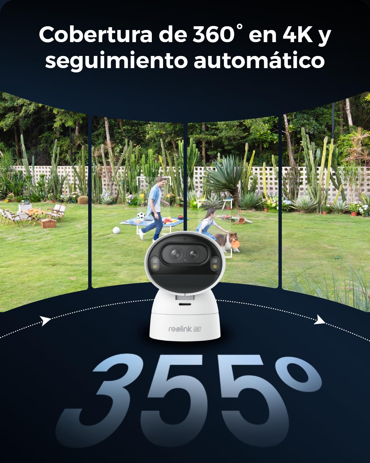 Reolink 4K Camara Exterior WiFi Solar, PTZ & 6×Zoom, Seguimiento Automático | Doble Lente, Zoom Óptico, 355° Pan y 50° Tilt, Detección de IA, Visión Nocturna a Color, Argus Track con Panel Solar de 6 W