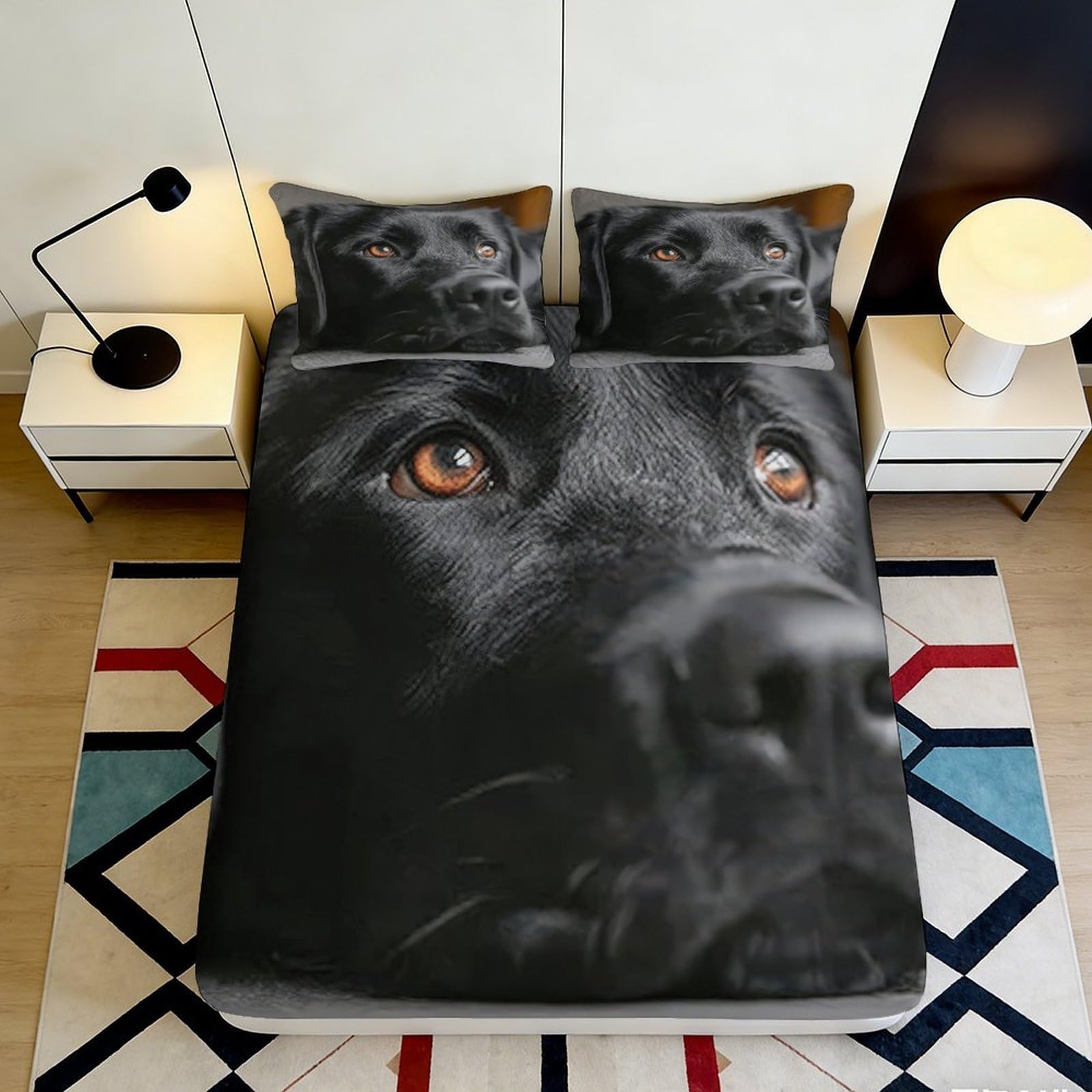 3D Printed Black Labrador Fitted Sheet Microfiber Soft Bed Cover Dog Pattern for Bedroom Guest Room Decor Protection 90x200x25cm