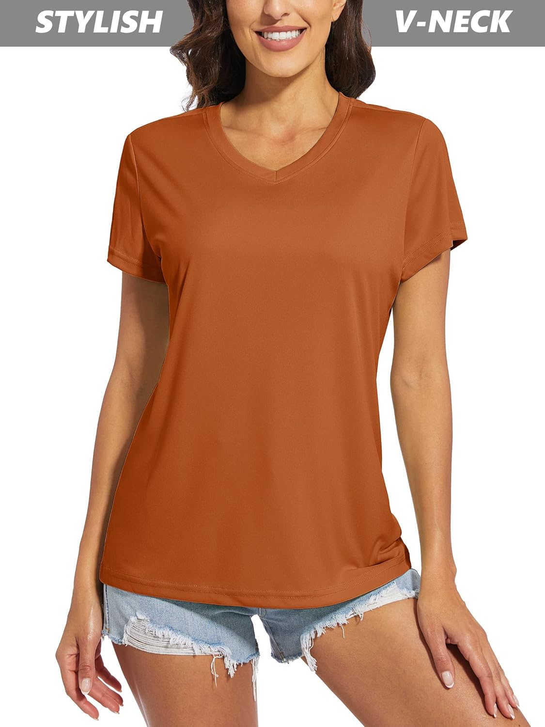 MAGCOMSEN Women's T Shirts Short Sleeve Workout Tops UPF 50+ Sun Protection V-Neck Moisture Wicking Quick Dry Tee - Image 3