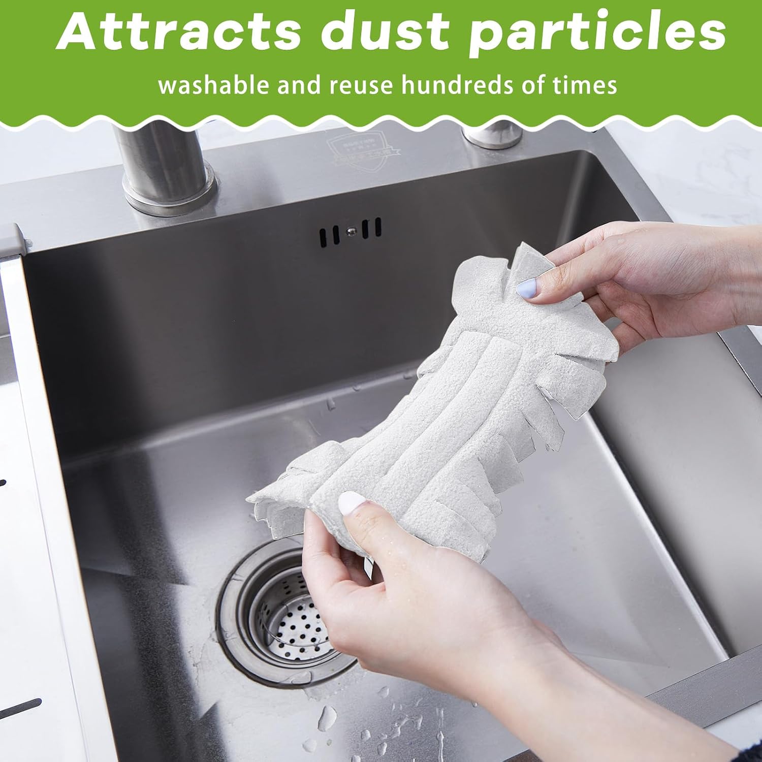 Zubebe 6 Pcs Duster Refill Reusable Fleece Duster Refills Feather Flat Dusters Multi Surface Washable Cleaning Pads Tools for Home, Blinds, Car, Pet, Furniture, Fans (White)