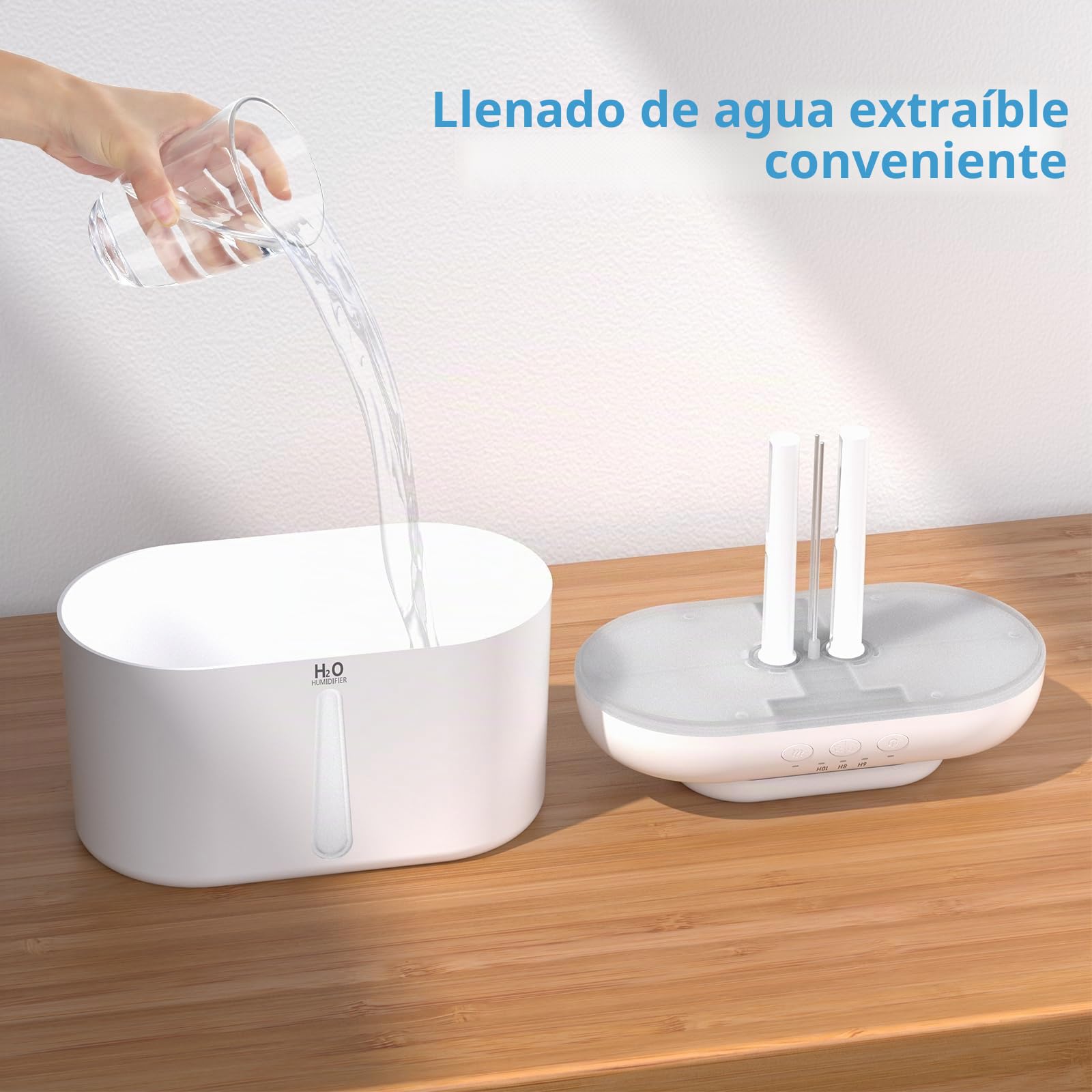 Humidificador de aire 2L para habitación bebé plantas con 2 modos nebulización ajustables y luz nocturna LED 28dB