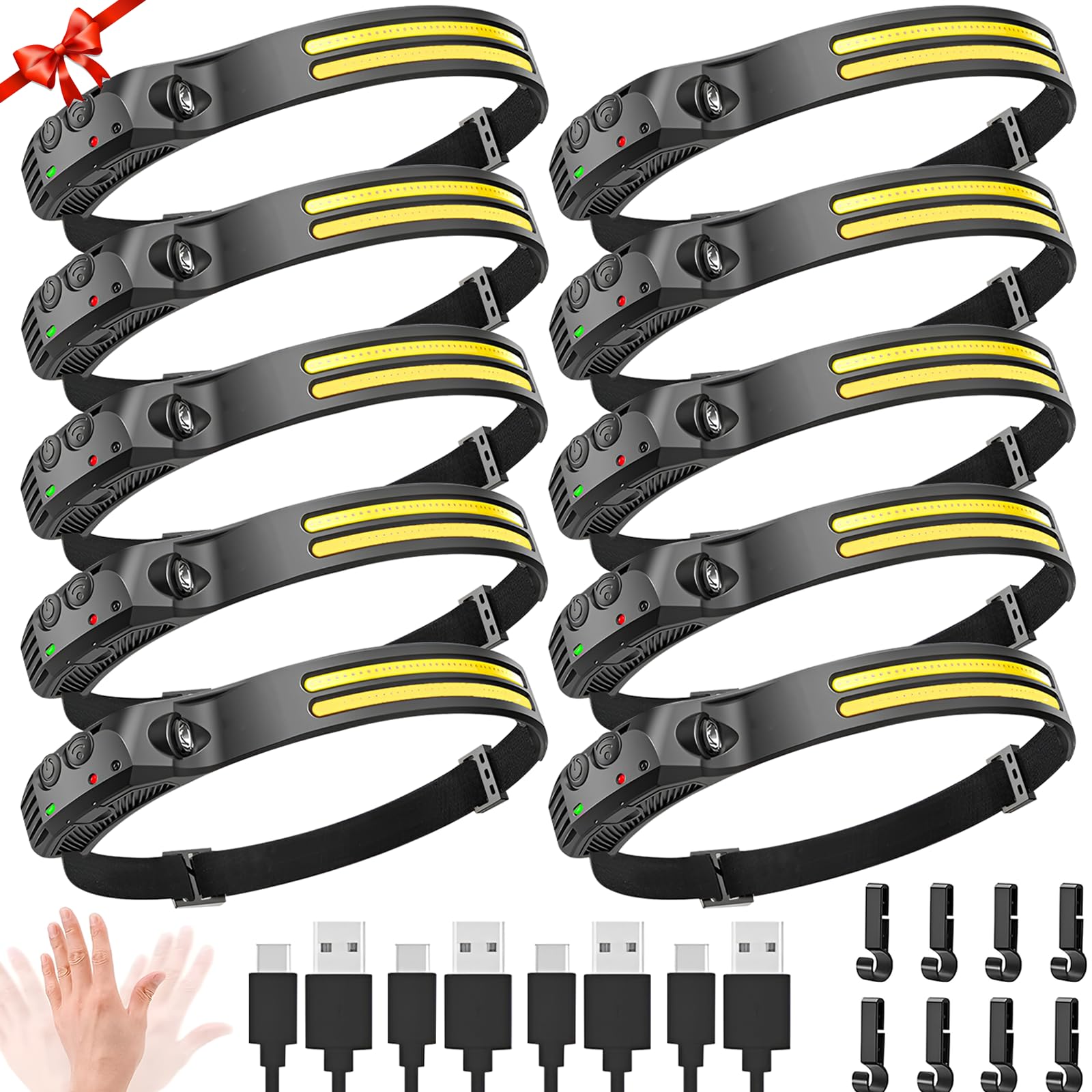 LED-Stirnlampe, wiederaufladbar, 230 ° breiter Strahl, Stirnlampe für Stirn, 6 Modi, Hard-Hut-Licht für Erwachsene, Taschenlampe für Arbeit, Wandern, Laufen, Camping, Essentials Ausrüstung, Geschenke
