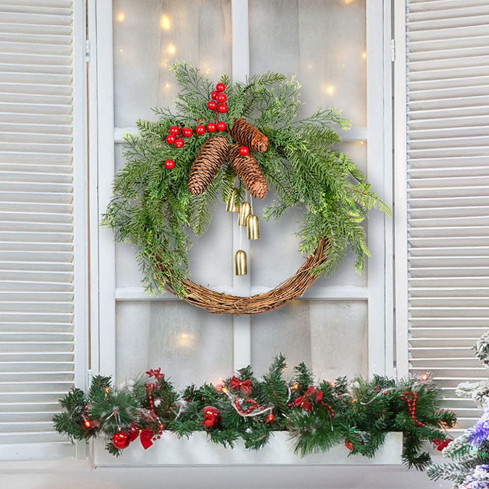 Weihnachtskranz Mit Glocken：34Cm KüNstlicher Deko Kranz TüRkranz Weihnachten Modern FüR HaustüR Und Wandfestliche Boho Kranz Mit Beeren Und Tannenzapfen Weihnachtsdekoration