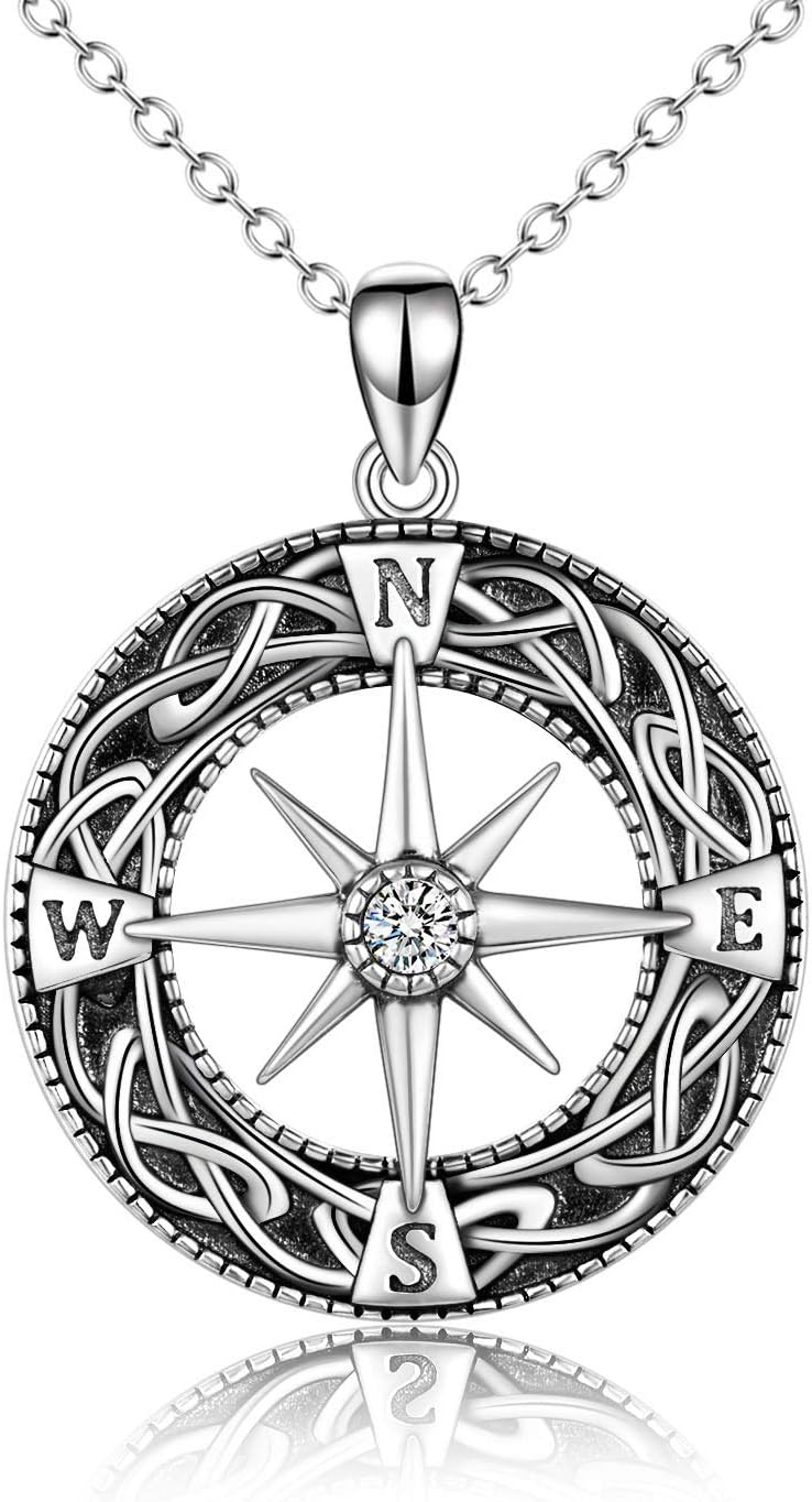 Compass Necklace Sterling Silver Celtic Knot Abalone Shell Necklace Graduation Friendship Talisman Travel Necklace Inspirational Graduation Gift Jewelry Gifts for Women