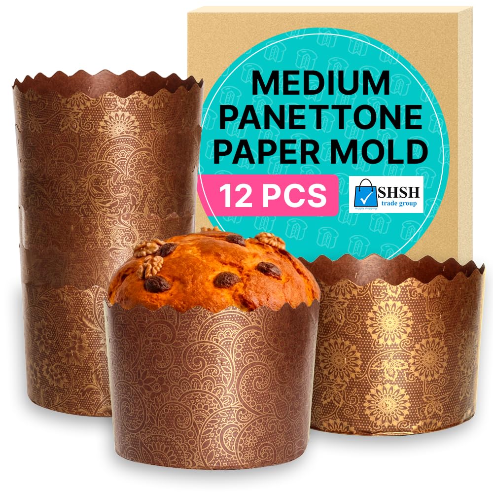 Photo 1 of 12 oz Easter Bread Paper Mold Kulich |12 pcs| Easter Bread Forms Paska - Panettone Paper Mold Non Stick Panettone Paper Baking Molds Brown Design