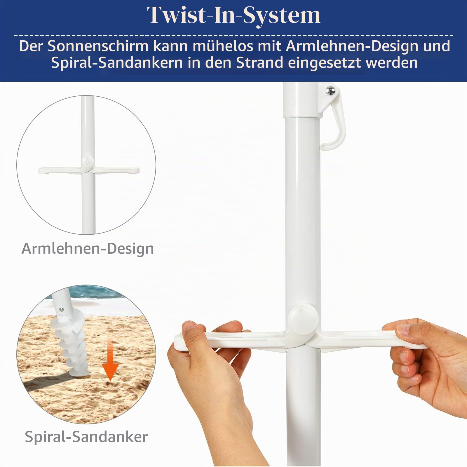 KOMFOTTEU Sonnenschirm 200 cm, Strandschirm mit Becherhalter & Tragetasche, beidseitig um 30° knickbar, Balkonschirm mit Sonnenschutz klappbar, Gartenschirm für Pool, Strand, Terrasse