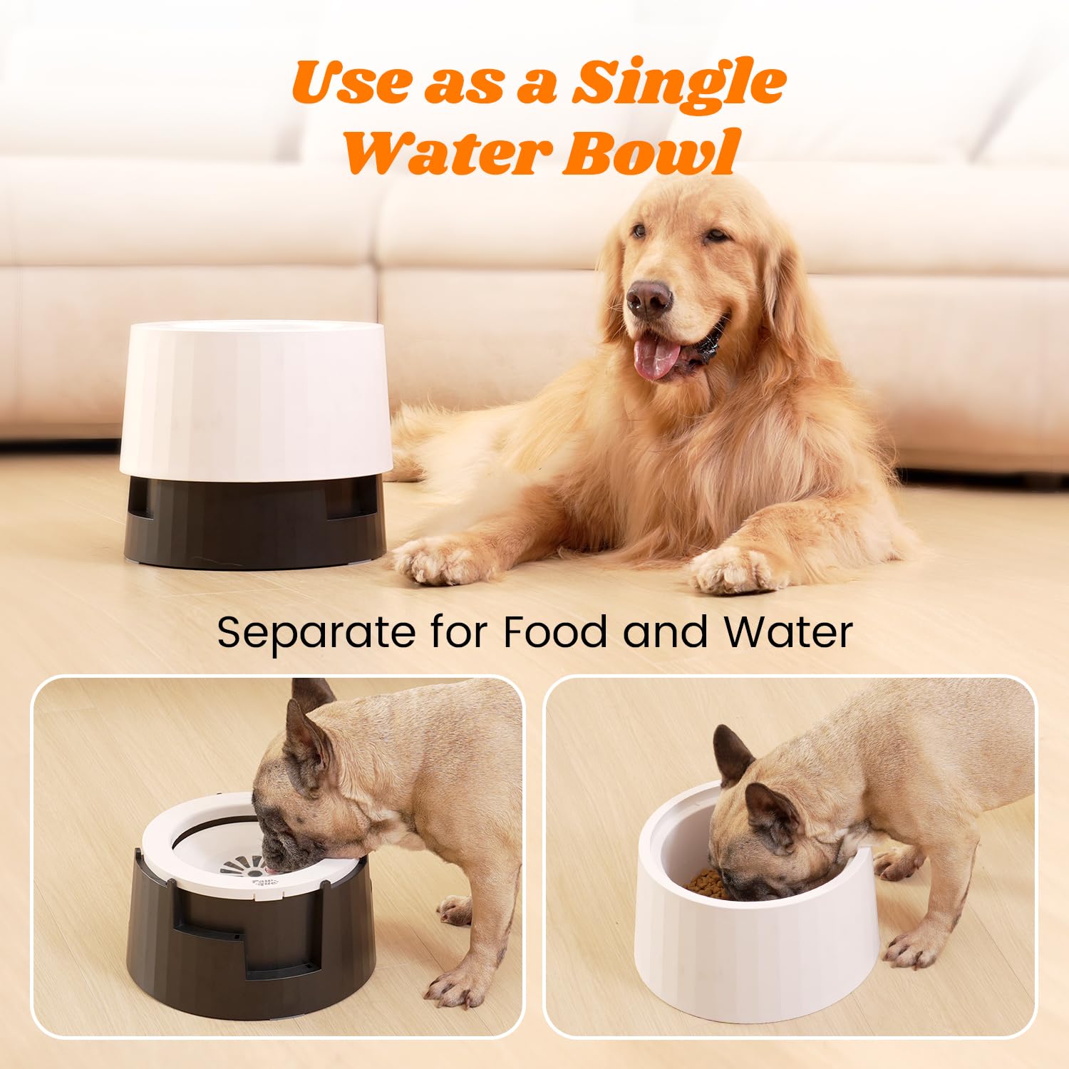 Pawque Cuenco elevado de agua para perros de 2,693.2 g, sin derrames, para razas medianas y grandes, cuenco de agua elevado individual de acero inoxidable con disco flotante, base resistente estable y