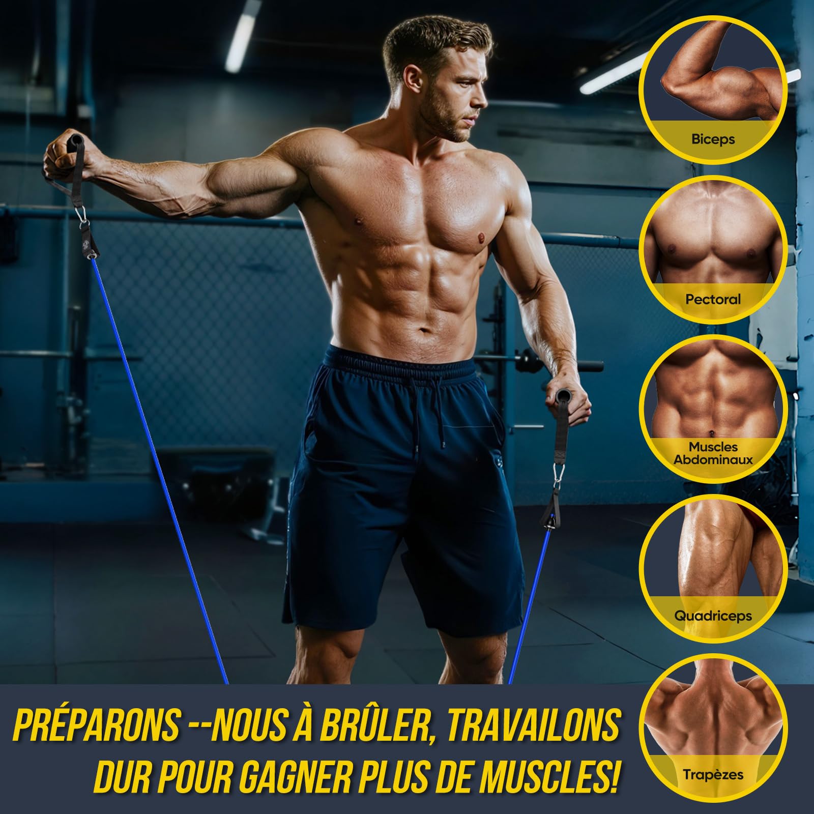 Fokky Kit Elastique Musculation avec 5 Niveaux Bande Élastique Sport Poignées Sangles Cheville Yoga Pilates