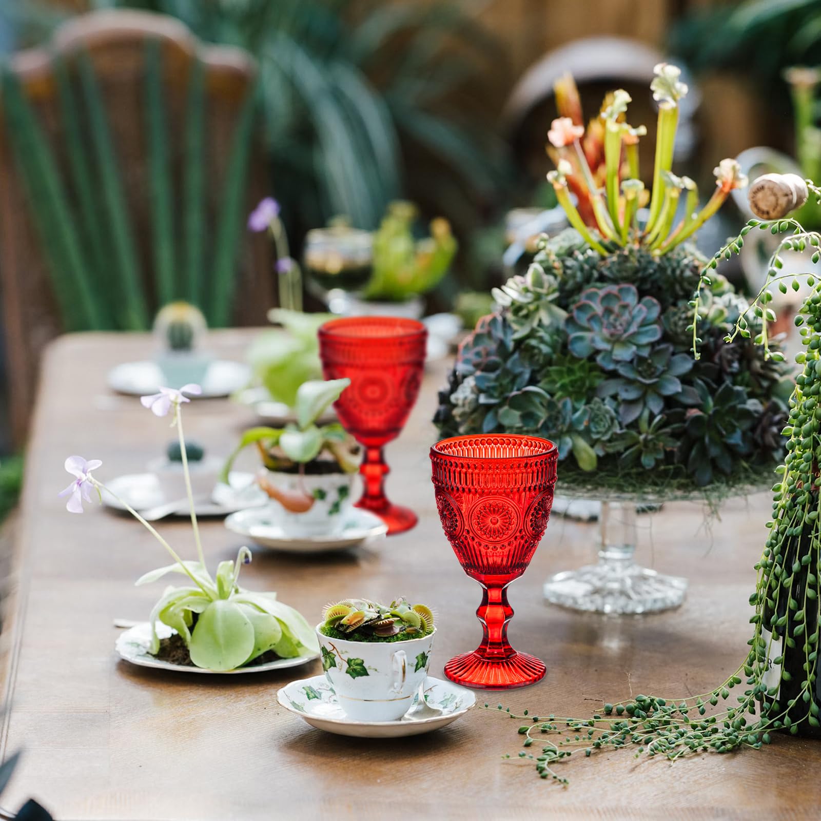 Weingläser im Vintage-Stil, 12-teilig, 284 ml, farbige Glas-Wasserkelche, einzigartiges florales geprägtes Muster, hochklare Stiel, Glaswaren, Hochzeit, Party, Bar, Trinkbecher, ausgefallene Gläser