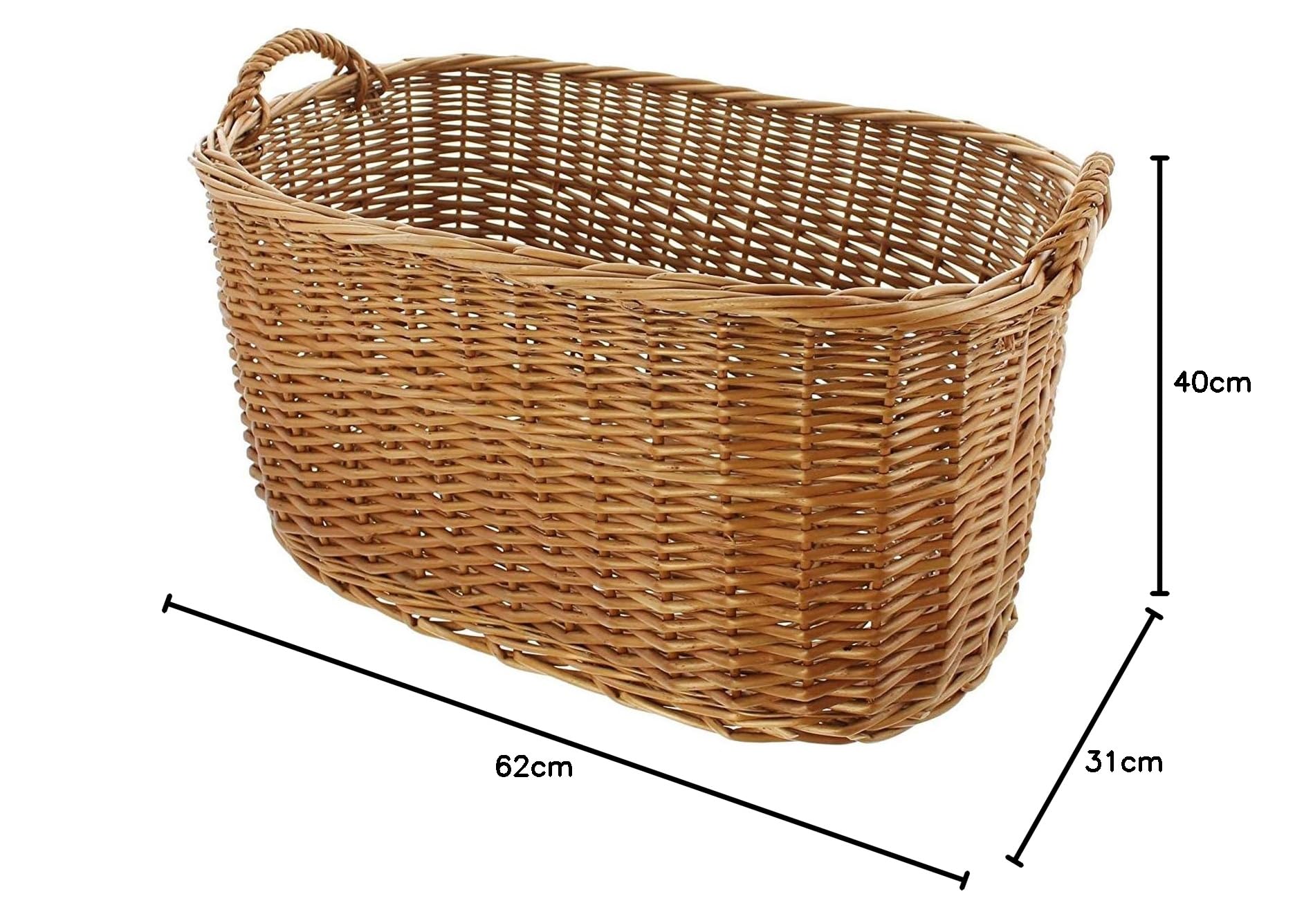 Dekoleidenschaft großer Wäschekorb aus Weide, 62x40 cm, Transportkorb, Aufbewahrungskorb, Weidenkorb, Schmutzwäsche-Behälter, Wäschesammler, Flechtkorb, Füllkorb