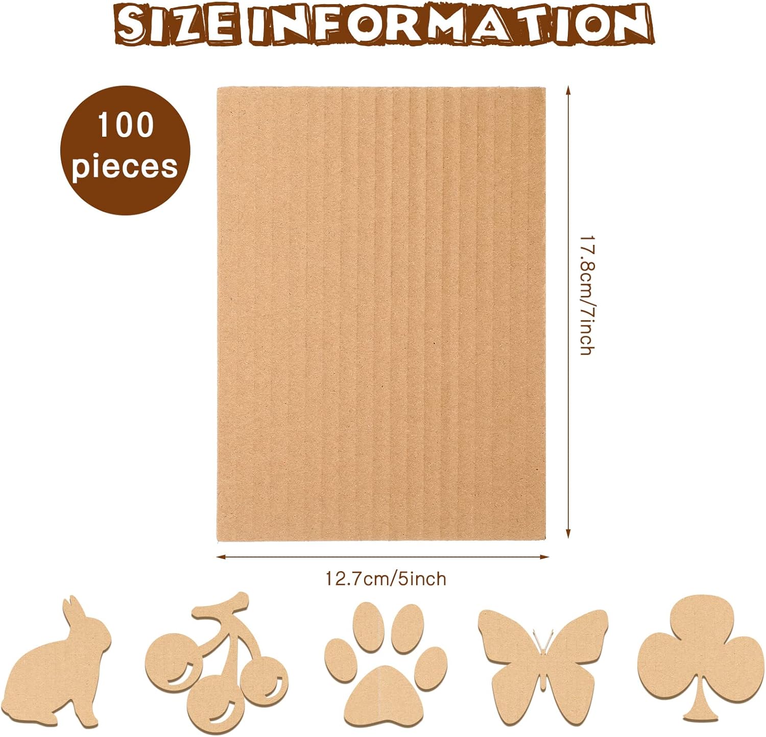 100 Pcs Corrugated Cardboard Sheets Set Corrugated Packaging Pads Paper Flat Cardboard Filler Inserts Sheet Pads Rectangle for Delivering Packing Separators Art Crafts Supplies (Brown, 5 x 7 Inch)