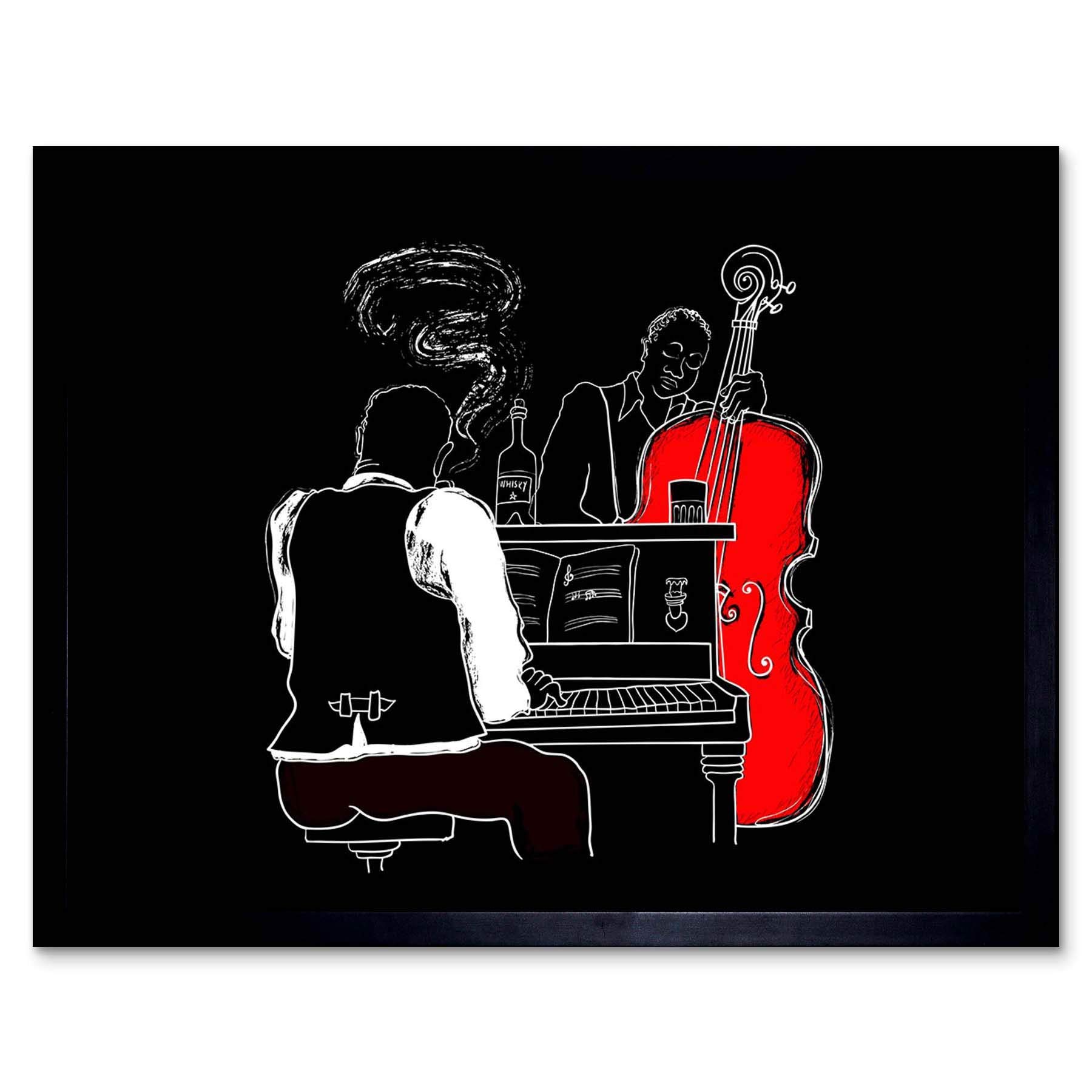 Wee Blue Coo Musicians Jazz Piano Illustration Art Print Framed Poster Wall Decor 12X16 Inch