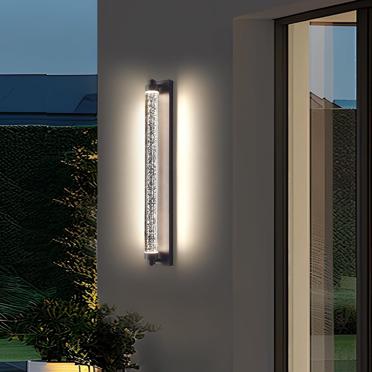 Bubble Crystal Outdoor Wall Light, 31.4inch LED Modern Wall Mounted Sconce, 3000K-6500K Dimmable Waterproof Outside Lighting Fixtures for House, Porch, Garage, Garden, Bathroom, Indoor