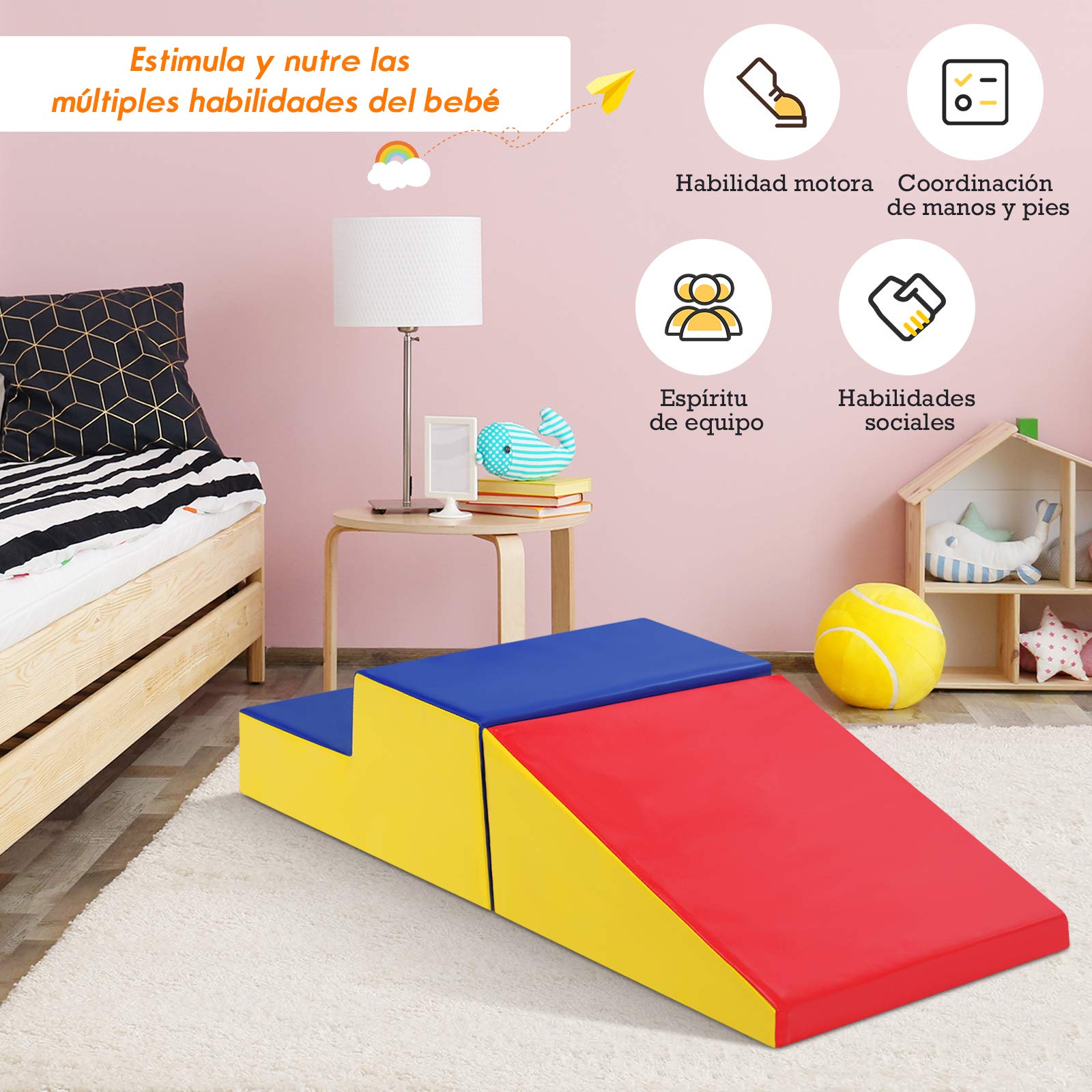 COSTWAY Juego de 2 Piezas Bloques Suaves Grandes Actividad para Escalar y Gatear Juguetes Educativos para Niños (Rojo y Amarillo)