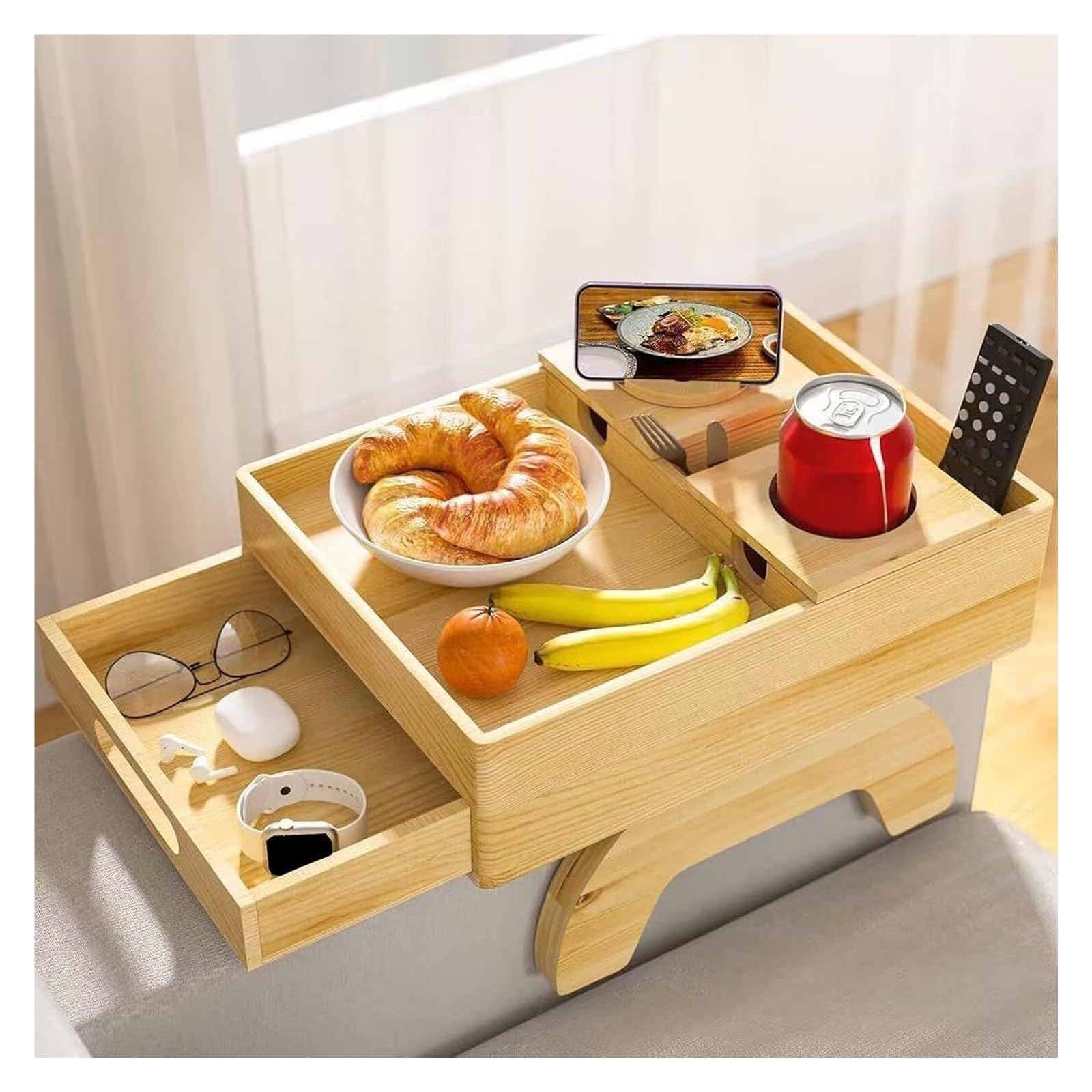 Bandeja De Sillón Plegable Madera con Teléfono Y Almacenamiento
