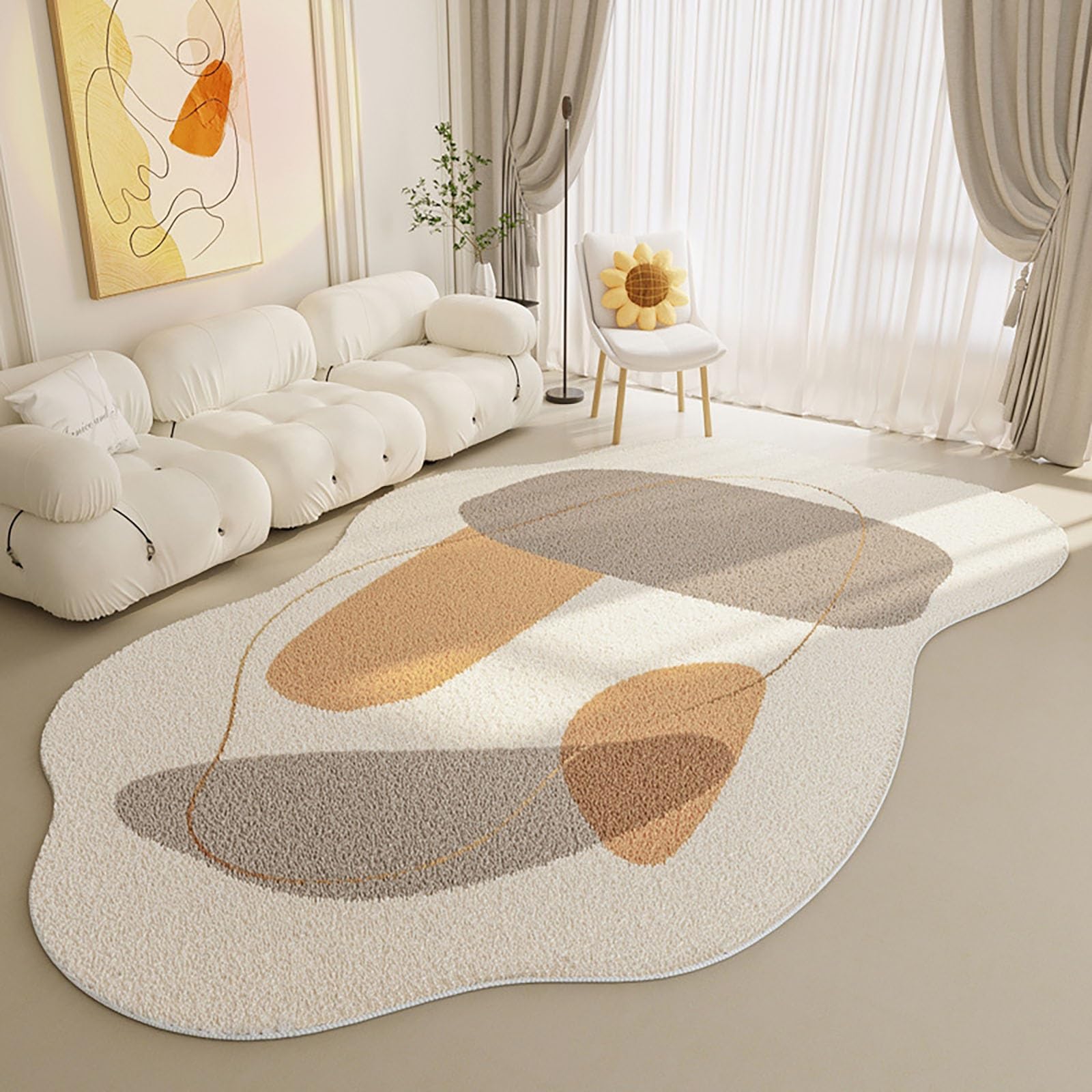 Tapis de salon doux lavable forme irrégulière chambre
