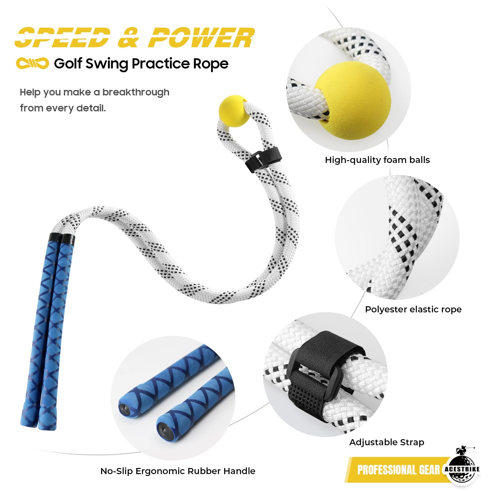 Entrenador de swing de cuerda de golf, corrector de postura profesional de golf, equipo de práctica de calentamiento de golf con pelota pesada para golfistas de todos los niveles