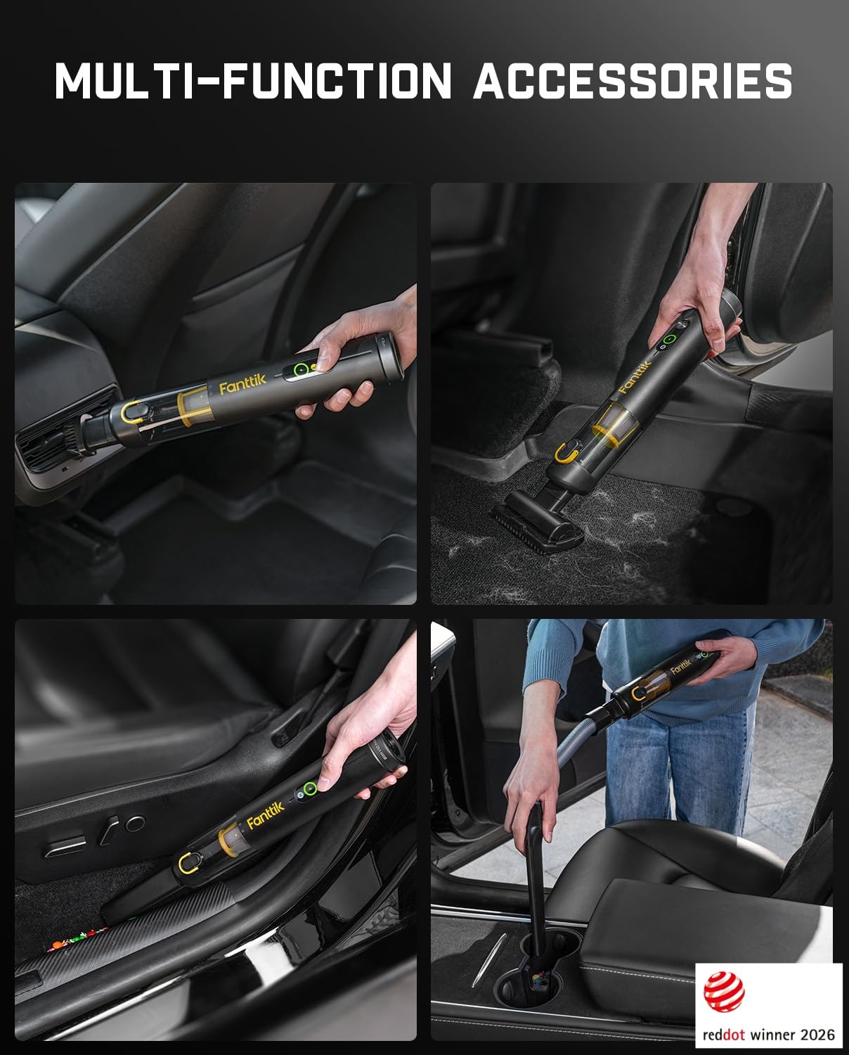 Fanttik Slim V10 APEX Aspirateur de Voiture sans Fil, 19 kPa, écran numérique Intelligent amélioré, 4 en 1 Aspirateur, 2 Modes d'aspiration pour Petits travaux, Voiture, Bureau, claviers.
