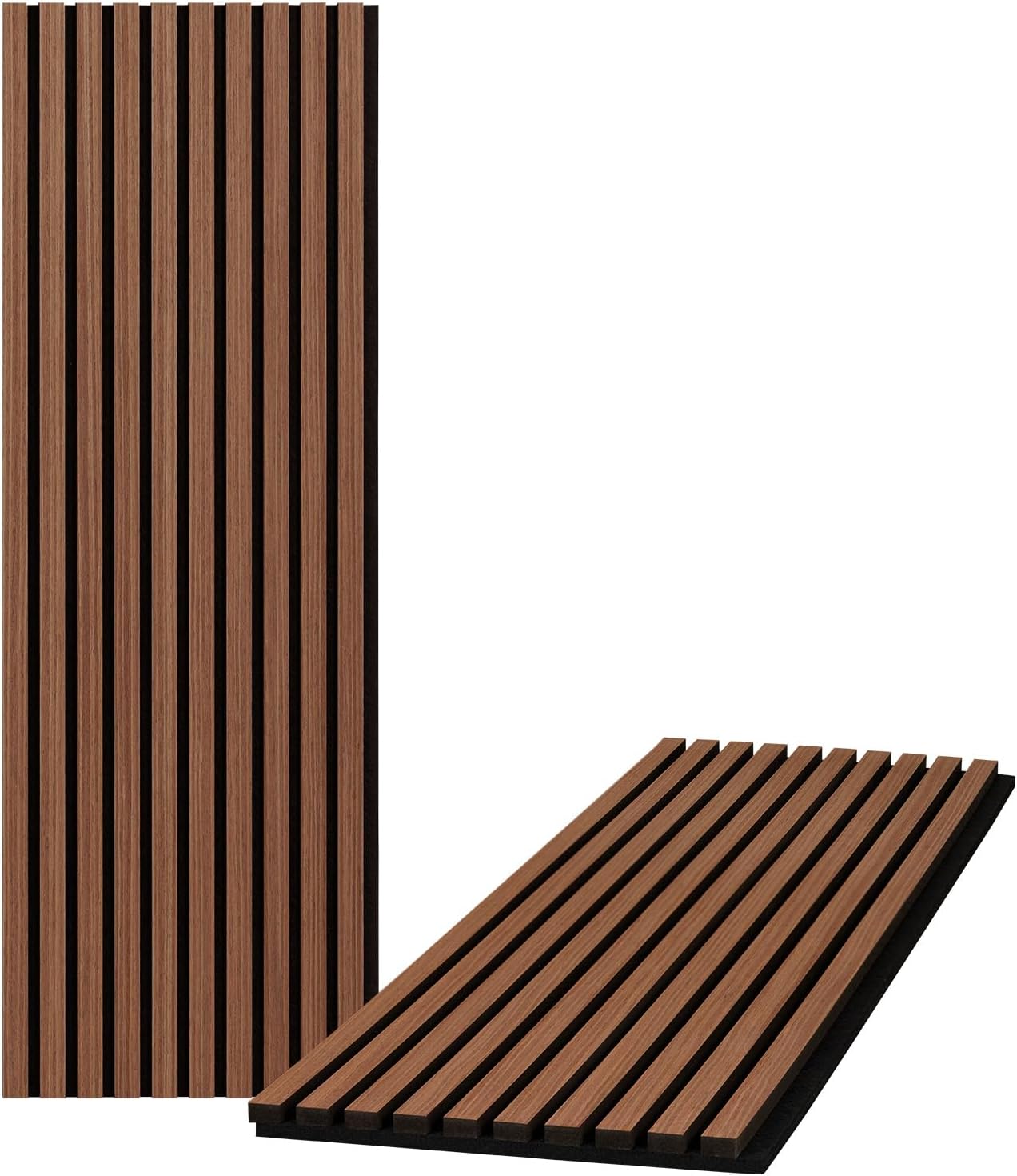 Wood Slat Panels for Wall & Ceiling, 2 Pack Sound Absorbing Wood Panels, 47.24"x15.94" Large Wall Panels for Interior Decor, 3D Fluted Acoustic Paneling for Homes, Offices, Studios 2 Pack-47.24'' x 15.94'' Walnut