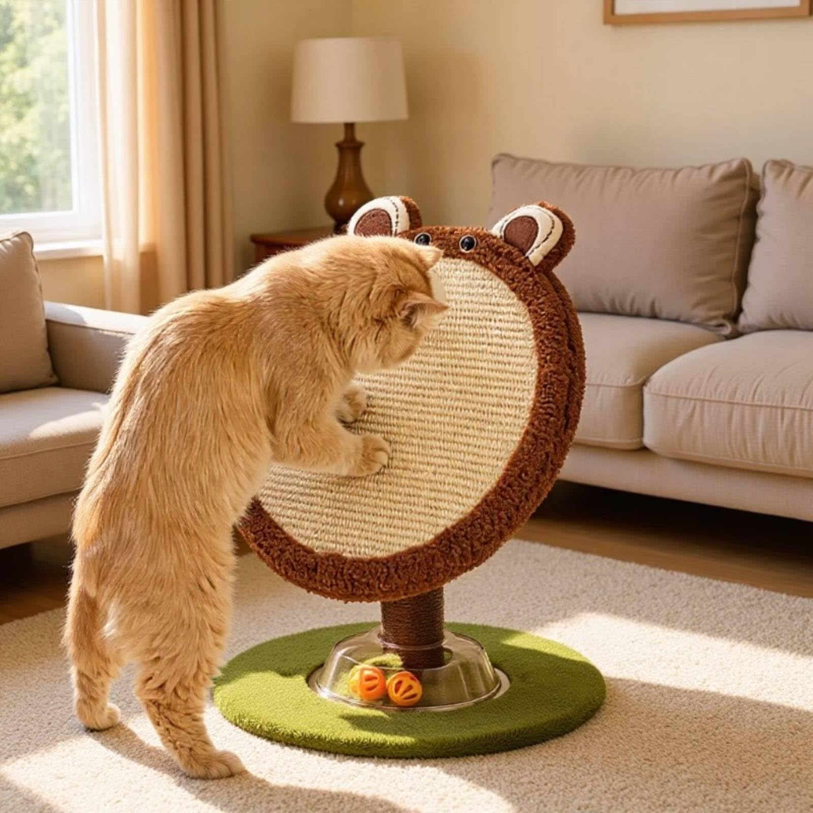 Rascador para Gatos Poste Tablero Juguete con Anillo con y Panel de Rascado de 40 Cm Marco Suave Tipo Felpa y Estructura Vertical Firme Estilo Tierno, 40 40 52cm, Oso