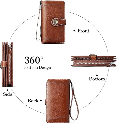 Miniatura 3 de BOSTANTEN Cartera de cuero genuino para mujer, de gran capacidad, cartera de mano, tarjetero con bloqueo RFID