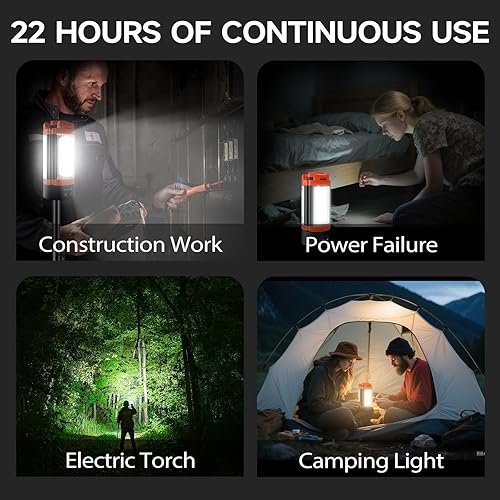 Miniatura 5 de Luz de campamento recargable con soporte de 6.5 pies de altura máxima, luz de trabajo inalámbrica de 9000 mAh con 3 cabezales de lámpara LED, 2200