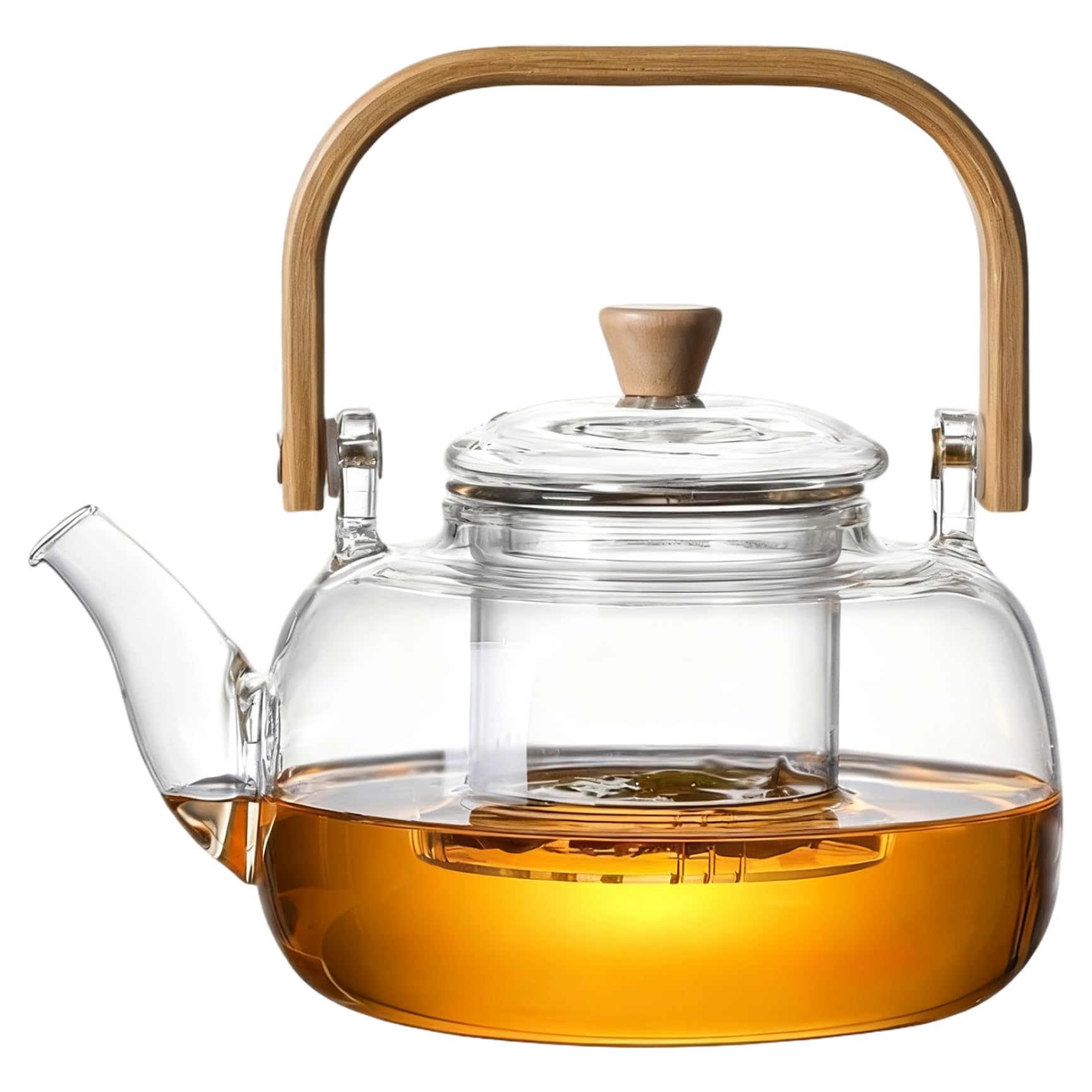 Théière en verre avec infuseur de 1000ml et poignée en bambou pour thé en feuilles