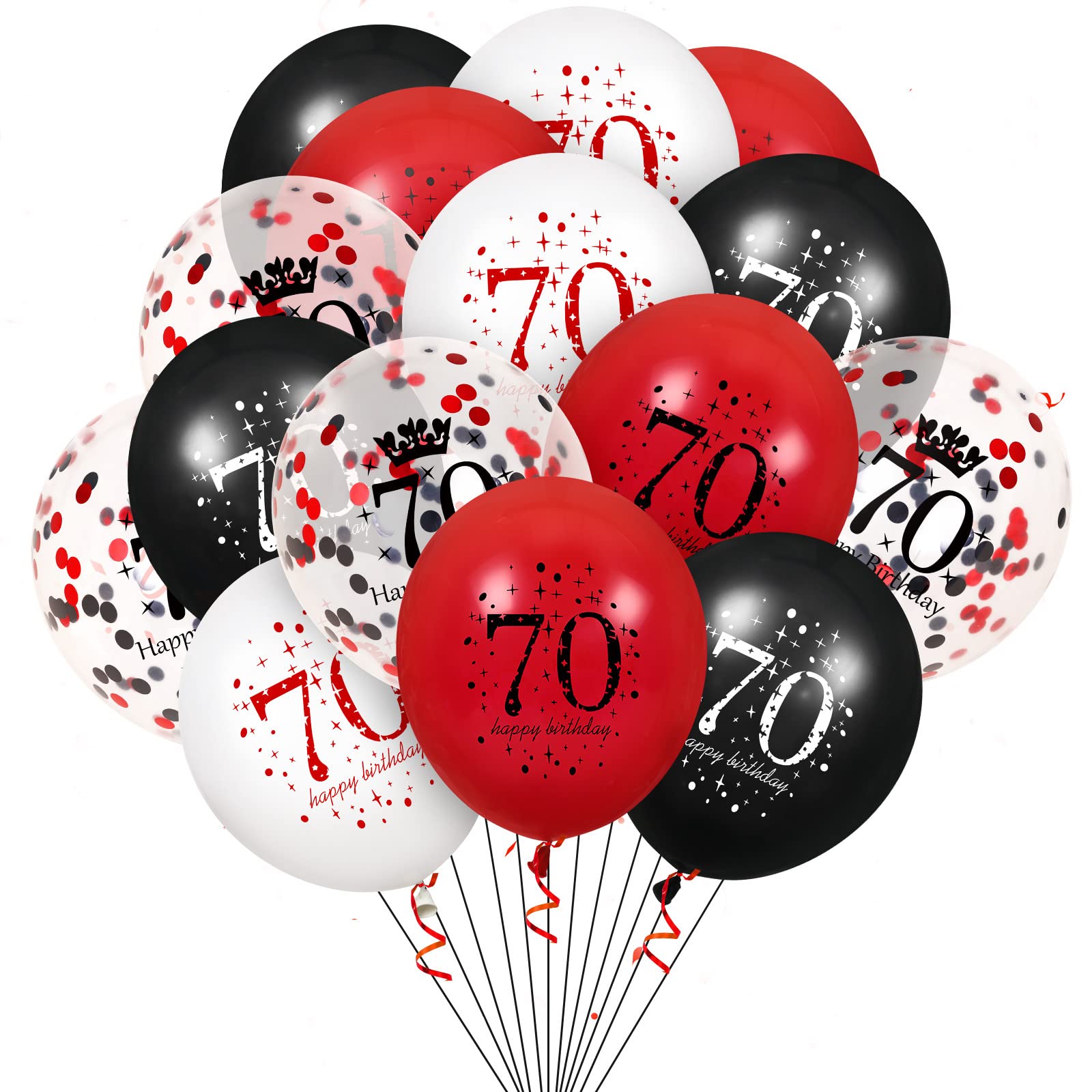 RUMIA 16Pcs Red Black 70th Birthday Balloons, Happy 70th Birthday Party Decorations, Confetti Balloons for Adults, Senior Adults, Unisex