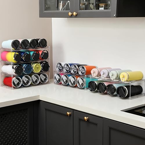 Vista 21 de LANDNEOO Soporte organizador apilable para botellas de agua, para la organización de vasos grandes de Stanley y otros, estante de plástico blanco