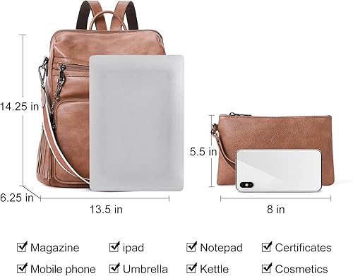 Miniatura 2 de CLUCI Mochila de cuero para mujer, bolso de hombro convertible de viaje grande para mujer, 0 Marrón, Mochilas de viaje